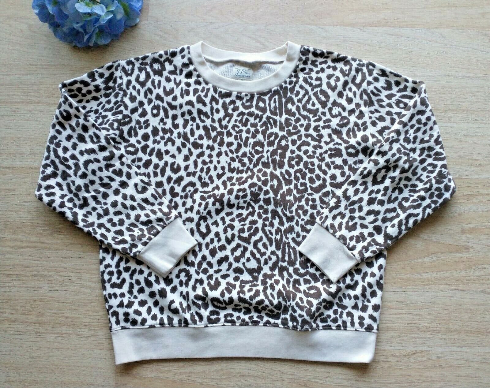 NWoT J.Crew Vintage Fleece Leopard Pullover Sweater Crew Neck Cream Brown Sz.M - Thumbnail 4