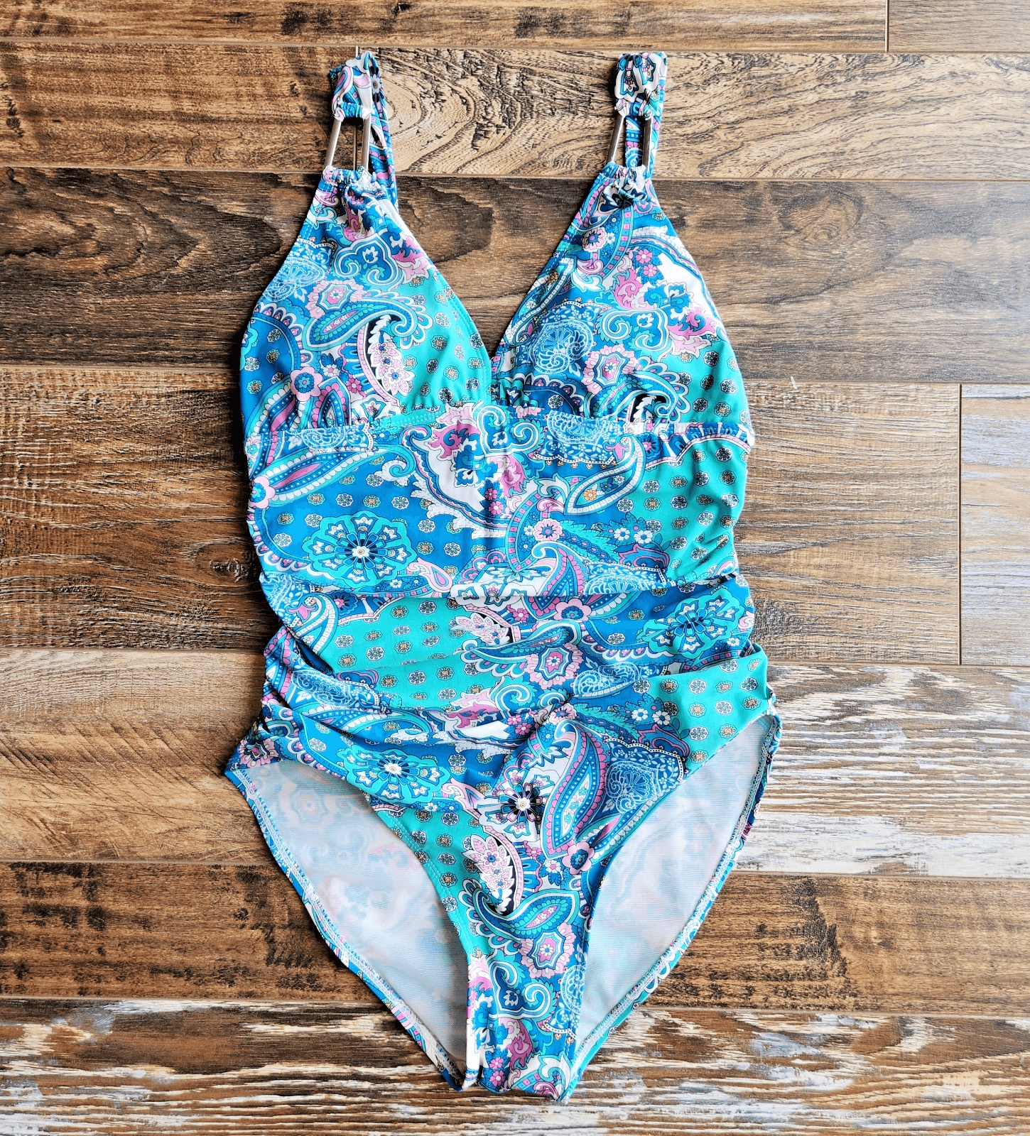 Spanx Love You Assets Sara Blakely One Piece Slimming Swimsuit Paisley Blue Sz.M - Thumbnail 4