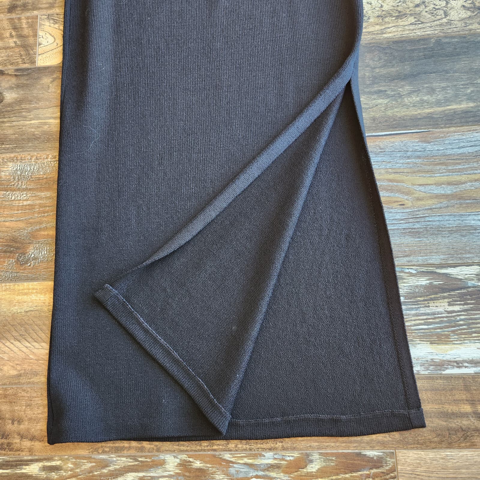 ST. JOHN Basic Santana Knit Maxi Pencil Skirt Elastic Waist Side-Slit Black Sz.4 - Thumbnail 4