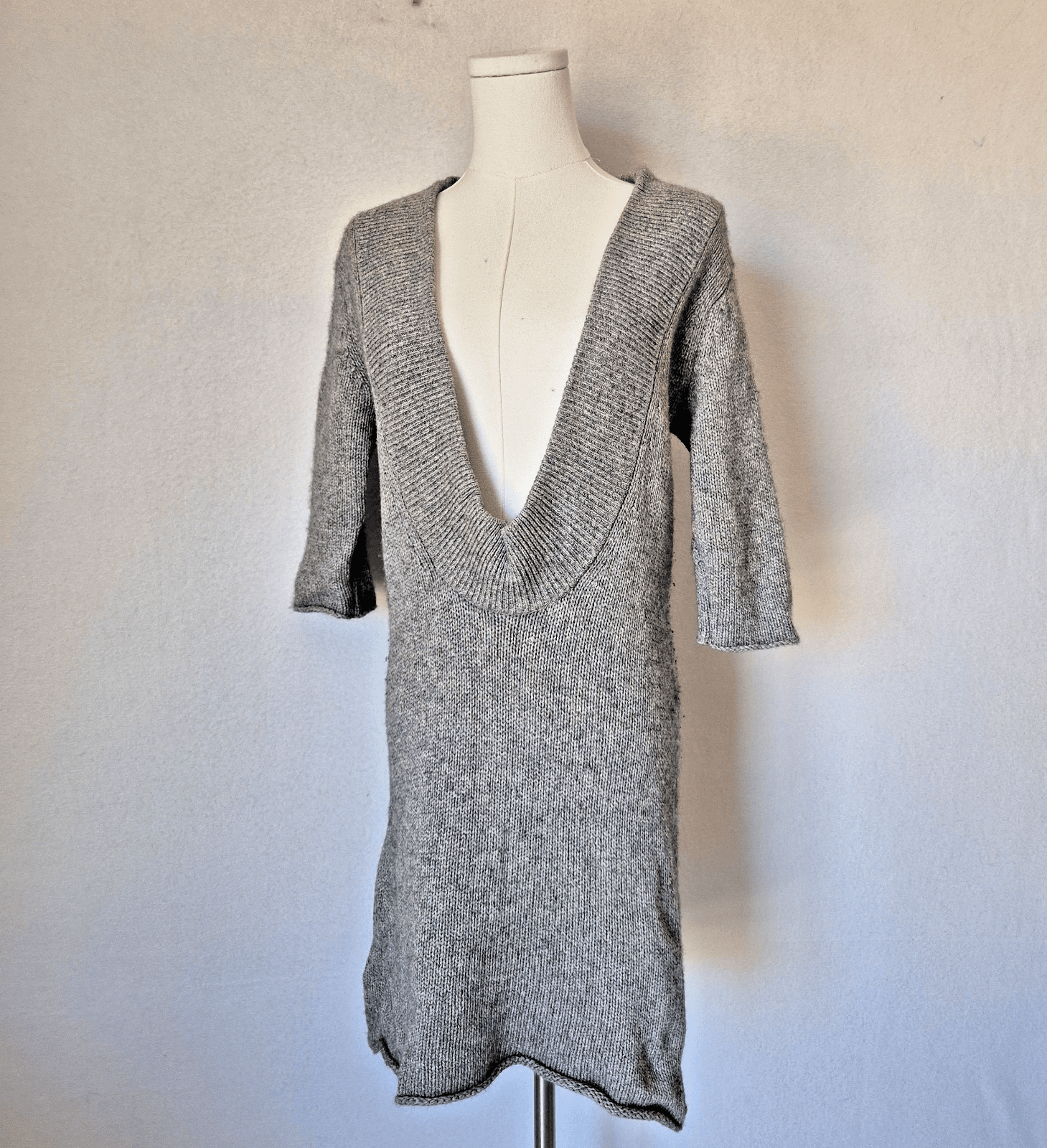 3.1 Phillip Lim Cashmere Blend Deep V-Neck Sweater Dress Short Sleeve Grey Sz.S