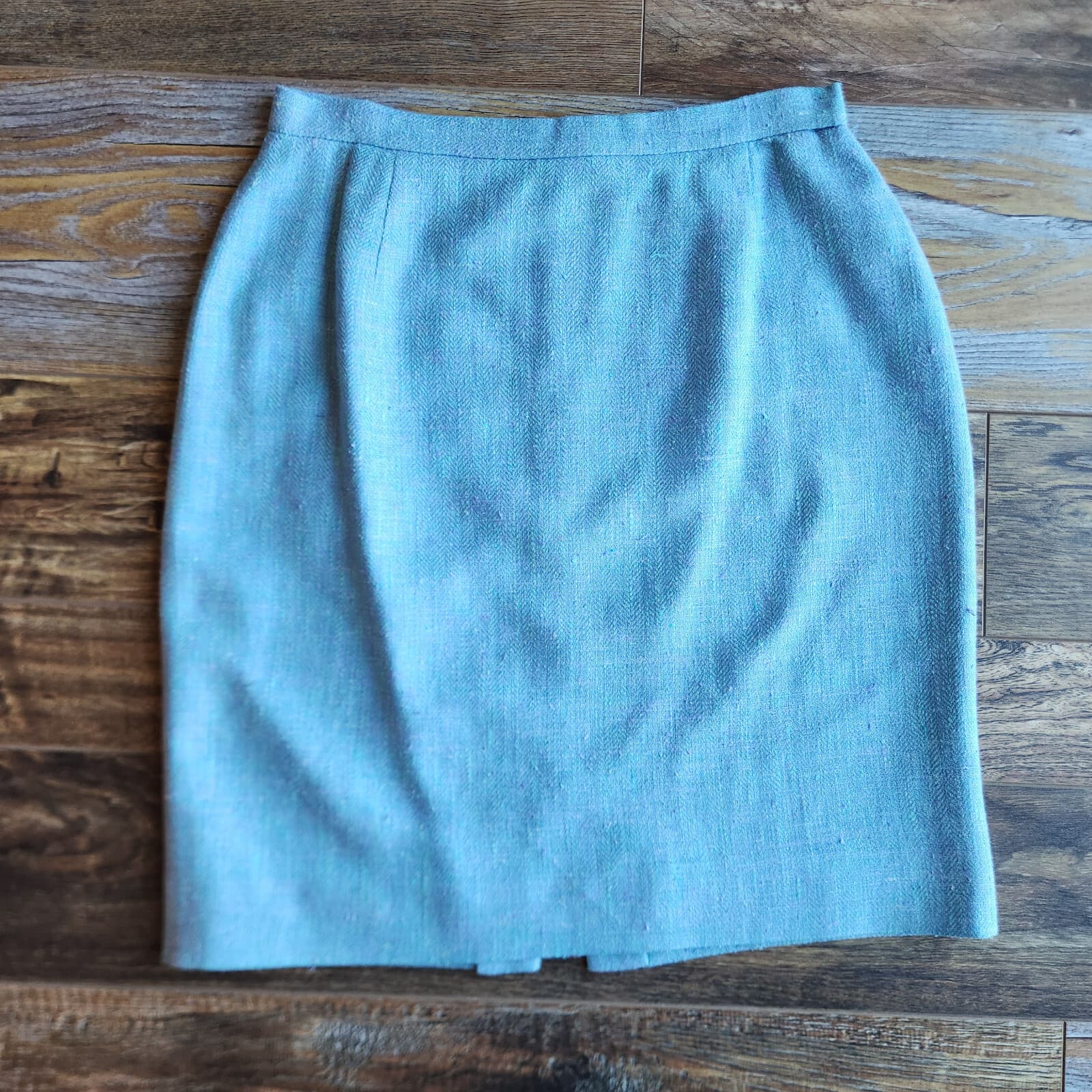 Vintage Burberry Made in USA Silk Linen Pencil Skirt Zip Atomic Fleck Blue Sz.10 - Thumbnail 2