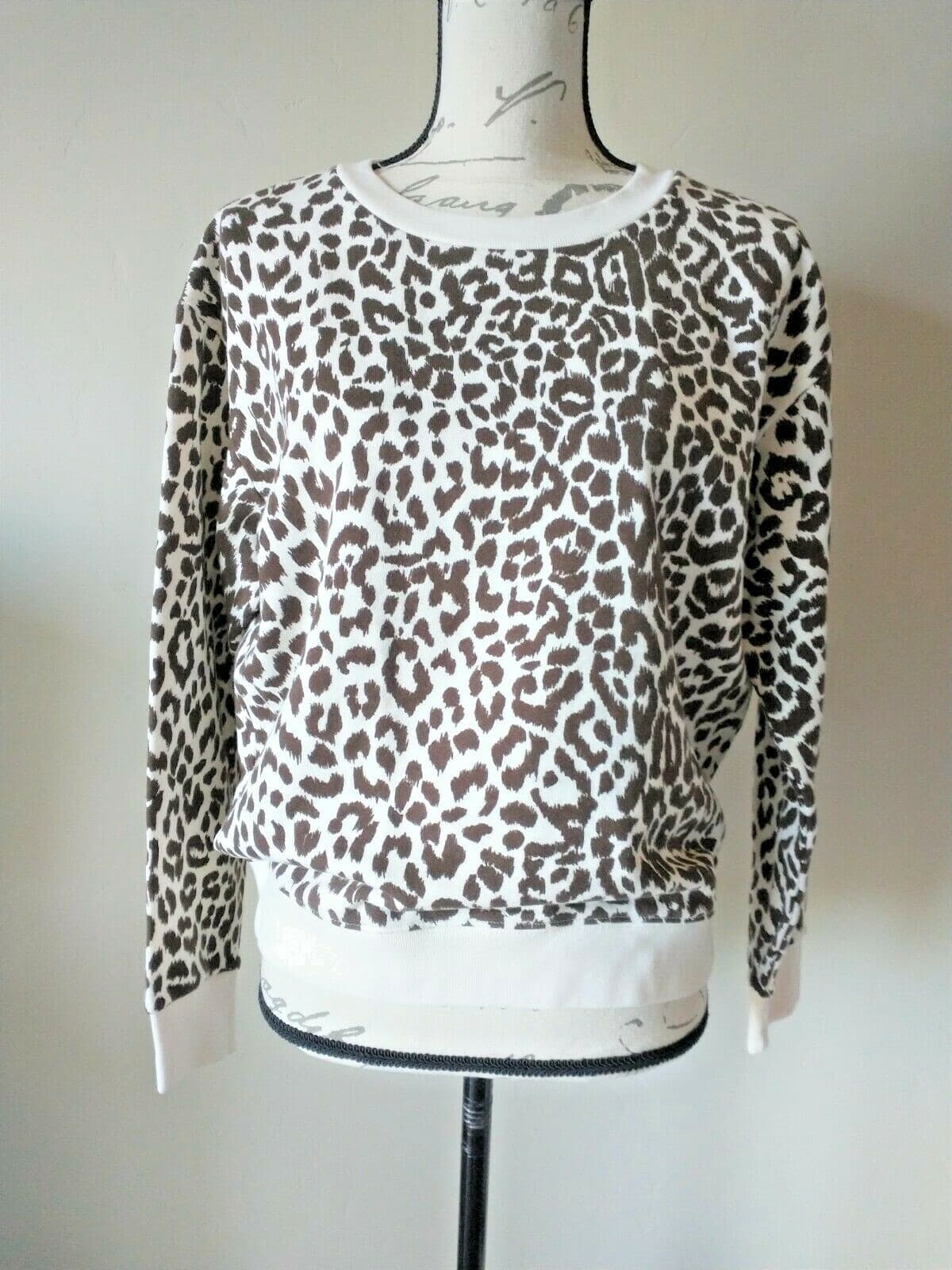 NWoT J.Crew Vintage Fleece Leopard Pullover Sweater Crew Neck Cream Brown Sz.M - Thumbnail 2