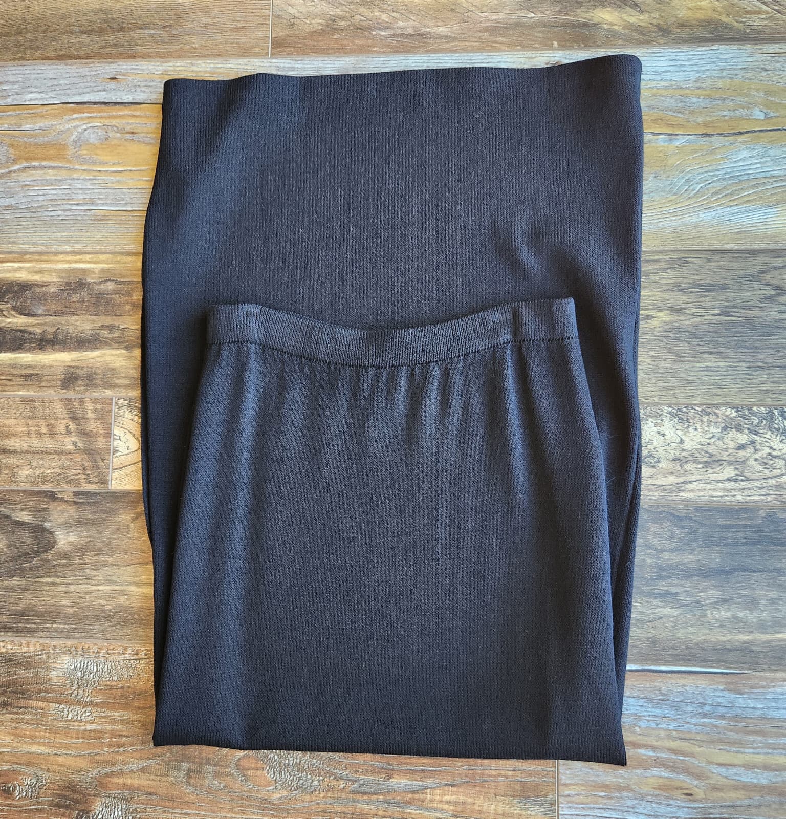 ST. JOHN Basic Santana Knit Maxi Pencil Skirt Elastic Waist Side-Slit Black Sz.4 - Thumbnail 8