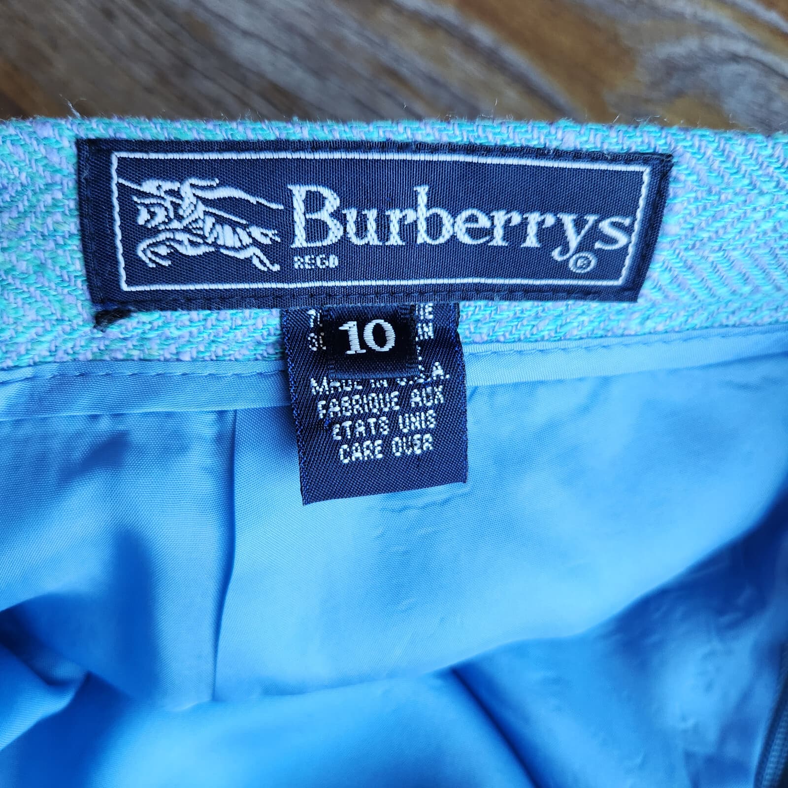 Vintage Burberry Made in USA Silk Linen Pencil Skirt Zip Atomic Fleck Blue Sz.10 - Thumbnail 6