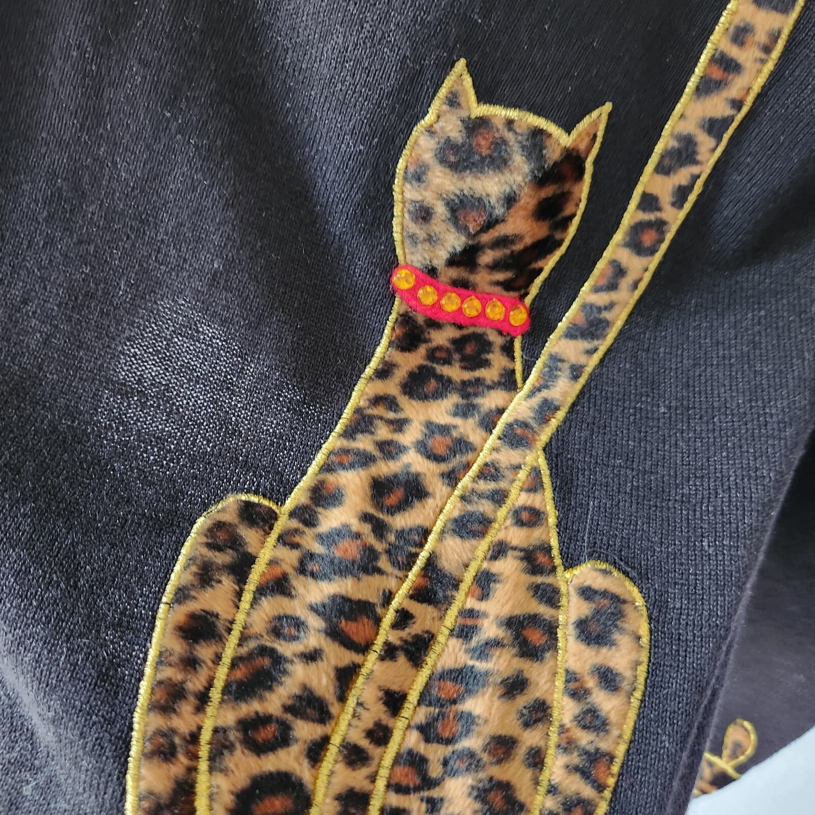 EUC Vintage Berek Cats Embroidered Ramie Blend Cardigan Button Black Women's L - Thumbnail 5