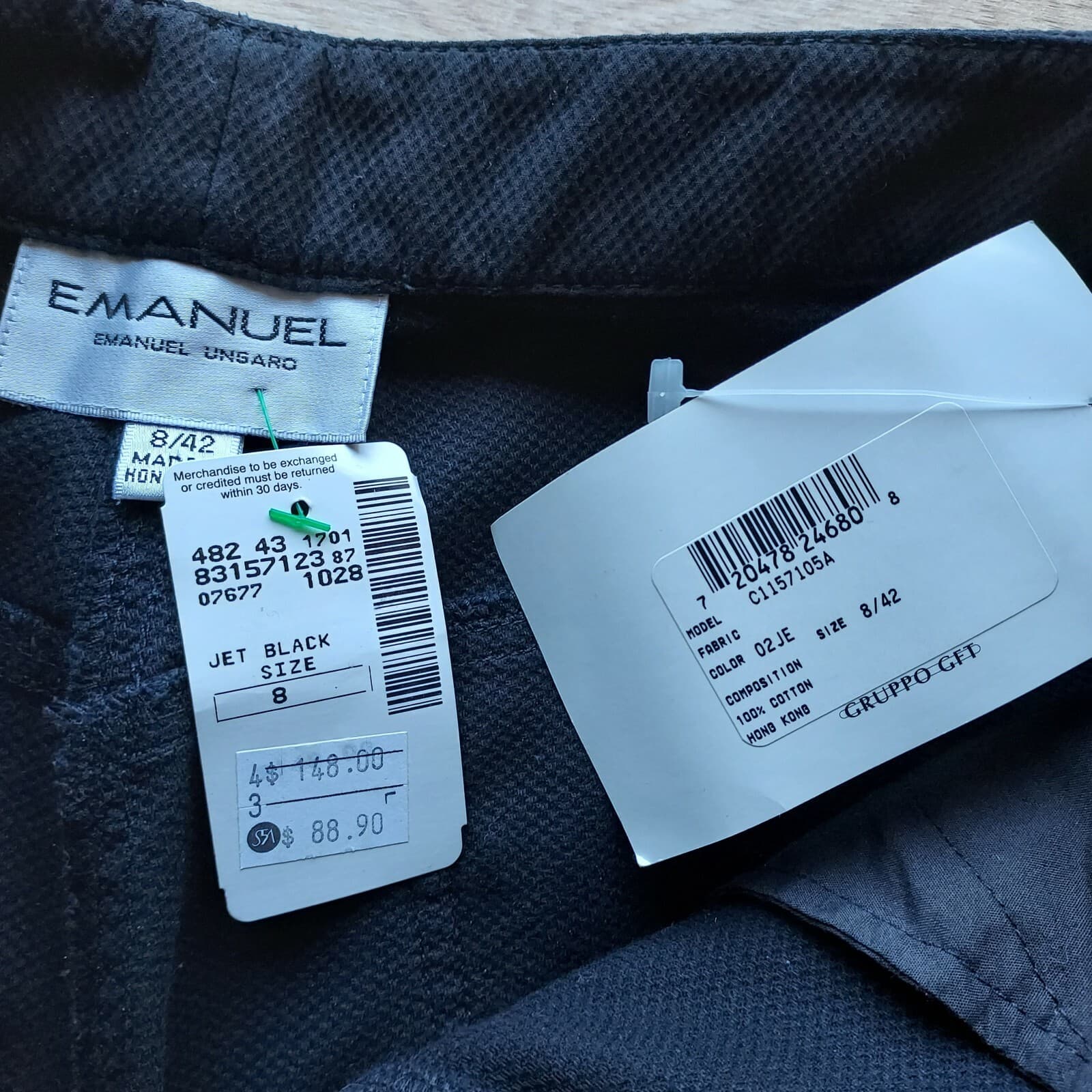 NWT EMANUEL UNGARO High Rise Slim Leg Pants Zip Black 100% Cotton Women Sz.8/42 - Thumbnail 7