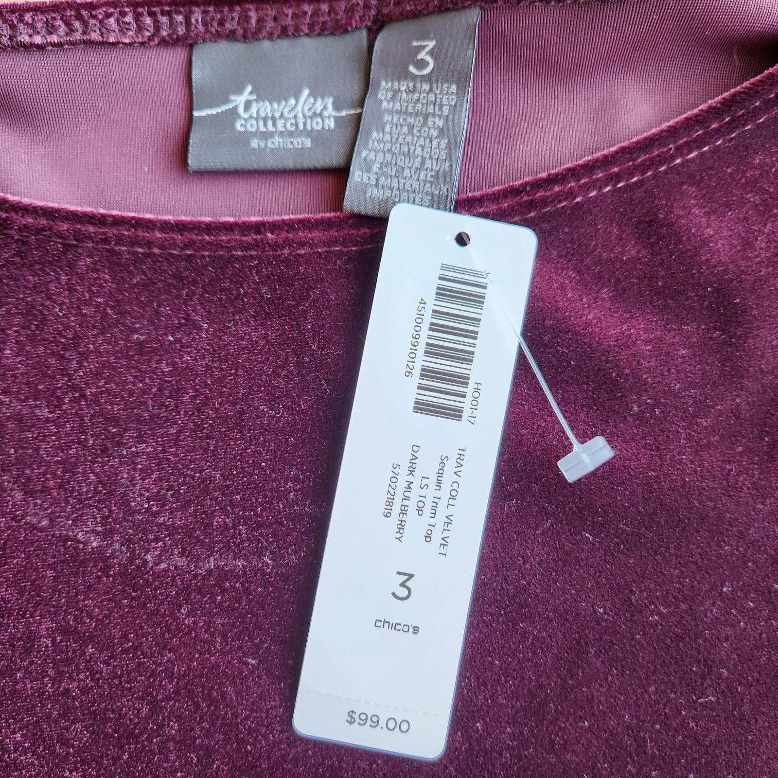 NWT Chico's Travelers Collection Velvet Sequin Trim Asymmetrical Top Red Sz.3 - Thumbnail 9