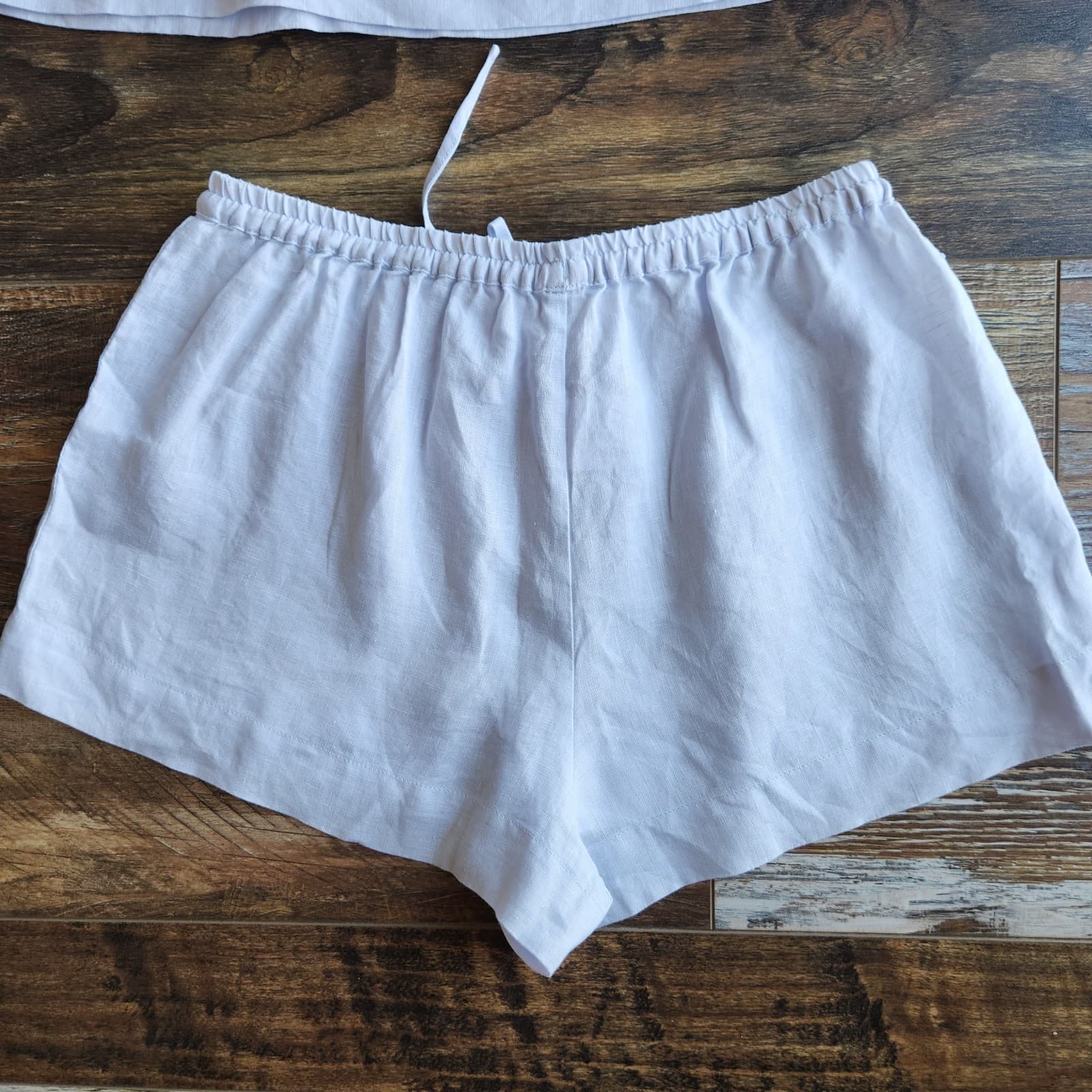 NWoT Homebodii Rebecca Linen Camisole & Shorts Pajama Set In Eggshell Blue Sz.XS - Thumbnail 8