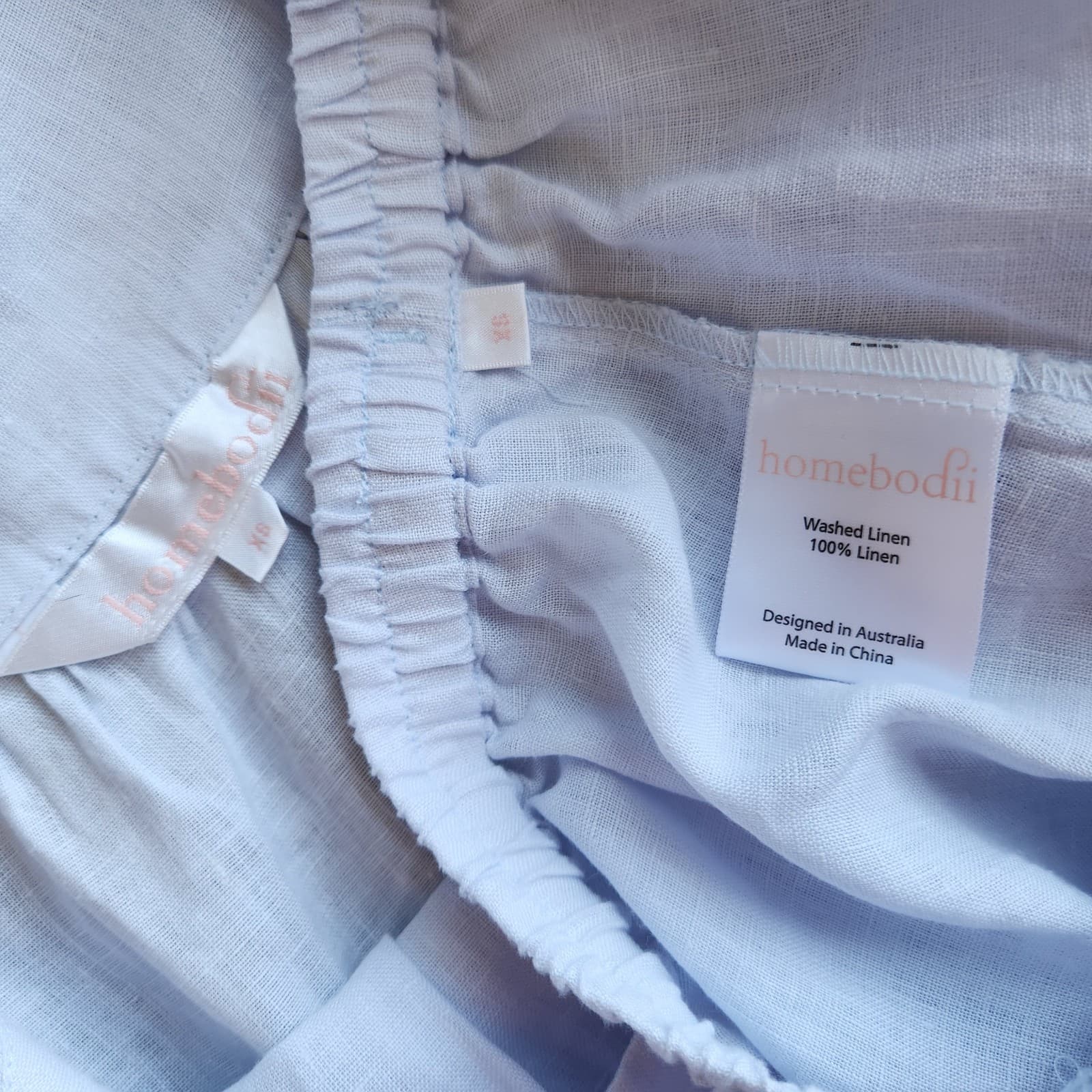 NWoT Homebodii Rebecca Linen Camisole & Shorts Pajama Set In Eggshell Blue Sz.XS - Thumbnail 9
