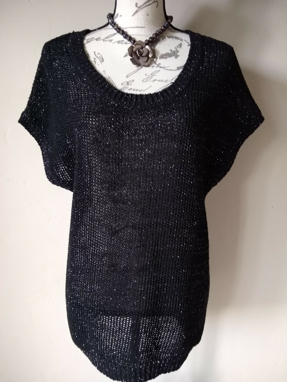 Tommy Bahama Cotton Blend Chunky Knit Top Blouse Sleeveless Black Metallic Sz.M - Thumbnail 2