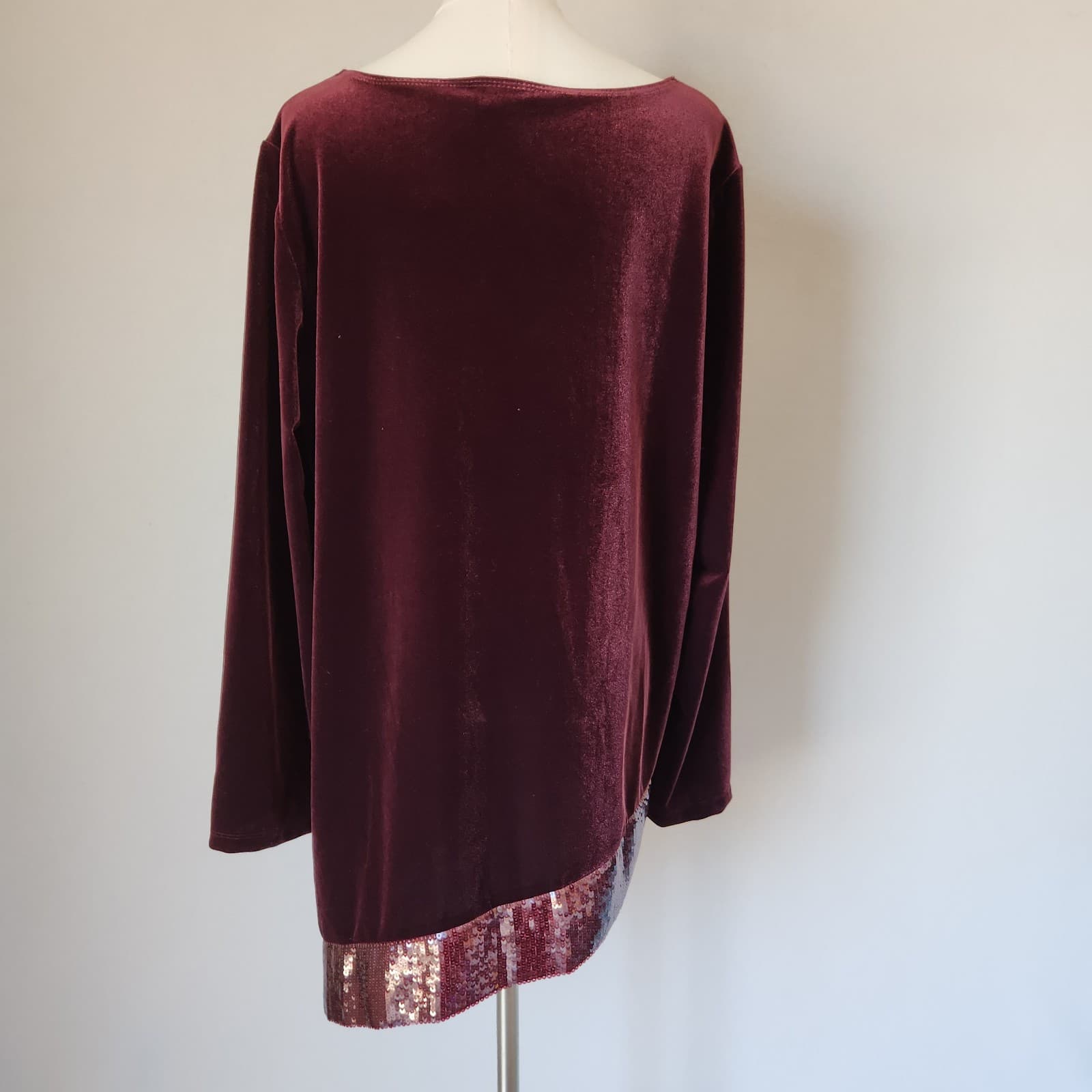 NWT Chico's Travelers Collection Velvet Sequin Trim Asymmetrical Top Red Sz.3 - Thumbnail 6