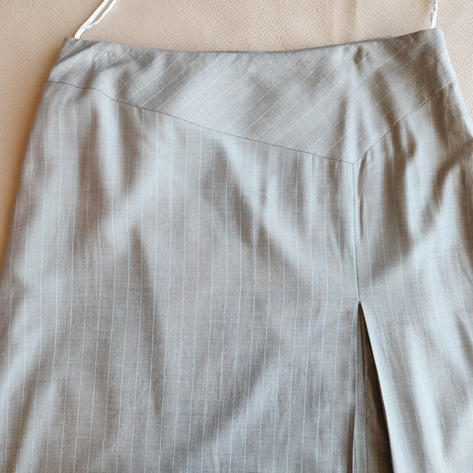 Lafayette 148 Wool Silk Work Career A-Line Skirt Front Slit Pin Stripe Grey 14 - Thumbnail 2