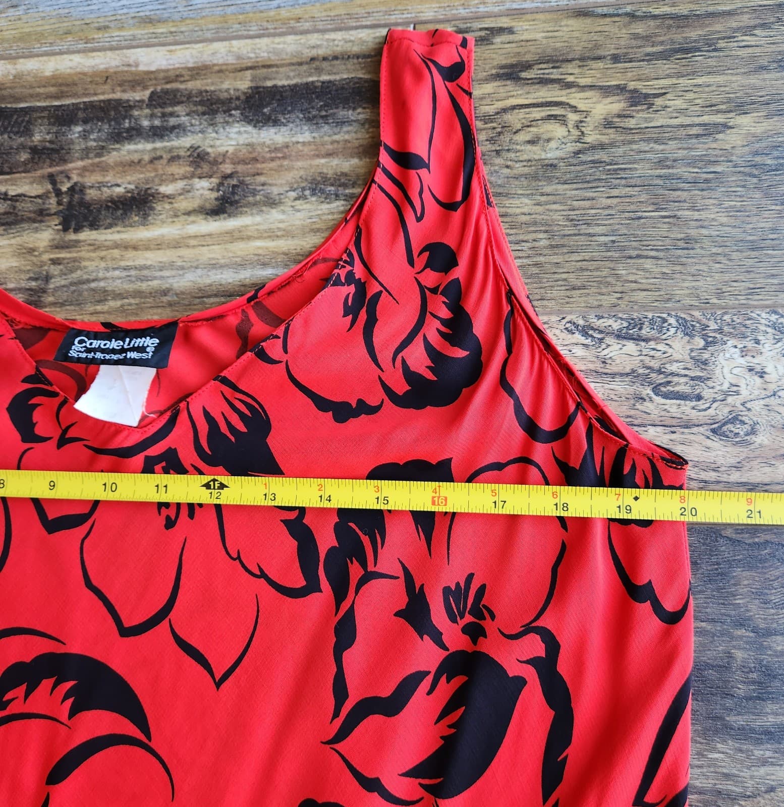 Vintage Carole Little For Saint Tropez West Mini Dress Floral Red Black Sz.10 - Thumbnail 7