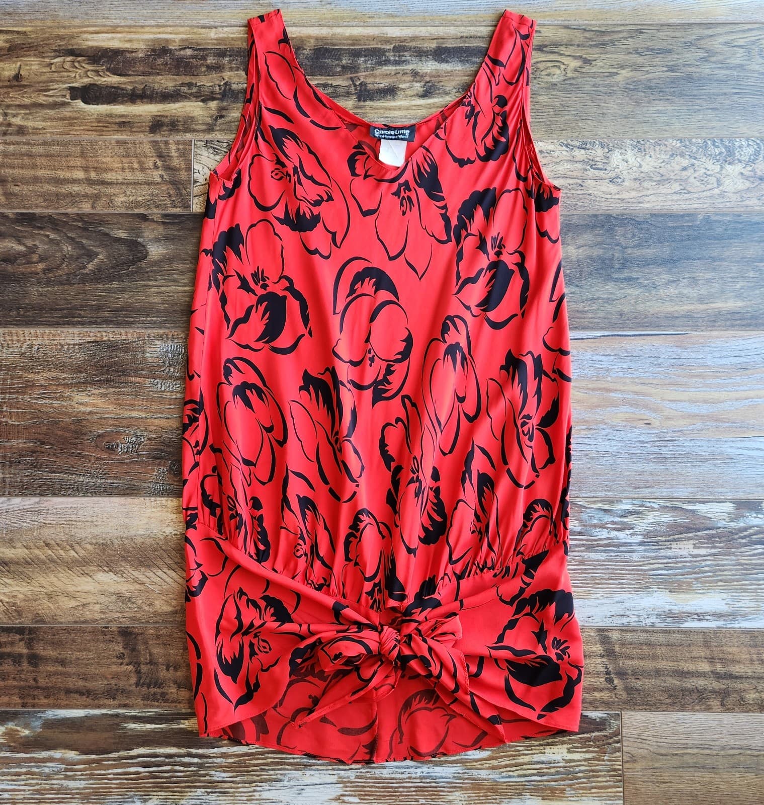 Vintage Carole Little For Saint Tropez West Mini Dress Floral Red Black Sz.10 - Thumbnail 4