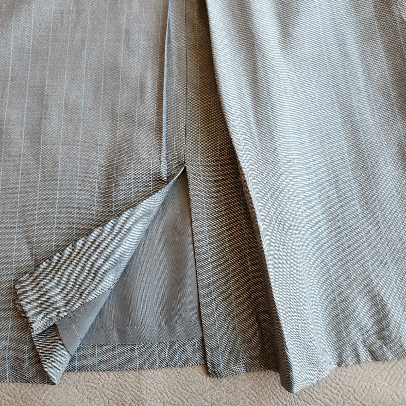 Lafayette 148 Wool Silk Work Career A-Line Skirt Front Slit Pin Stripe Grey 14 - Thumbnail 3