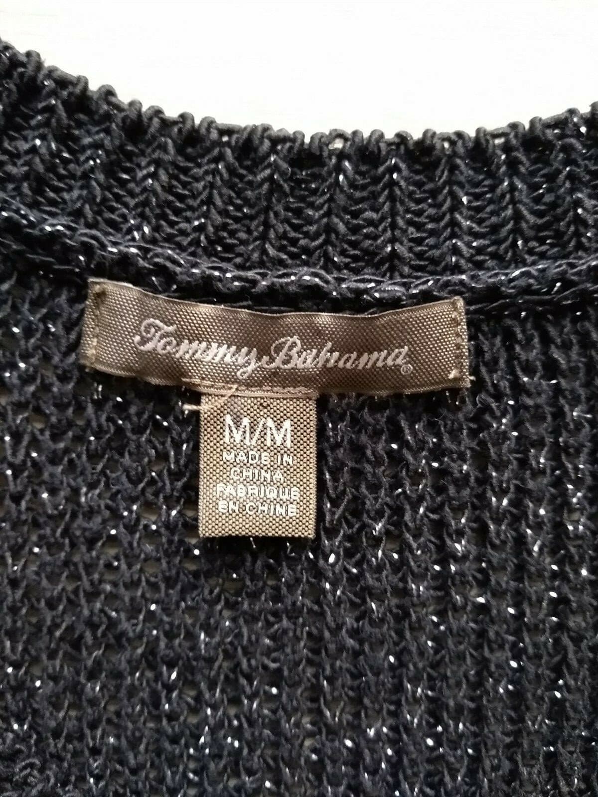 Tommy Bahama Cotton Blend Chunky Knit Top Blouse Sleeveless Black Metallic Sz.M - Thumbnail 7