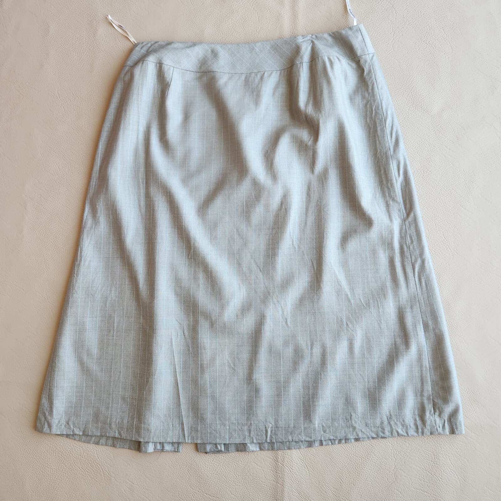 Lafayette 148 Wool Silk Work Career A-Line Skirt Front Slit Pin Stripe Grey 14 - Thumbnail 4