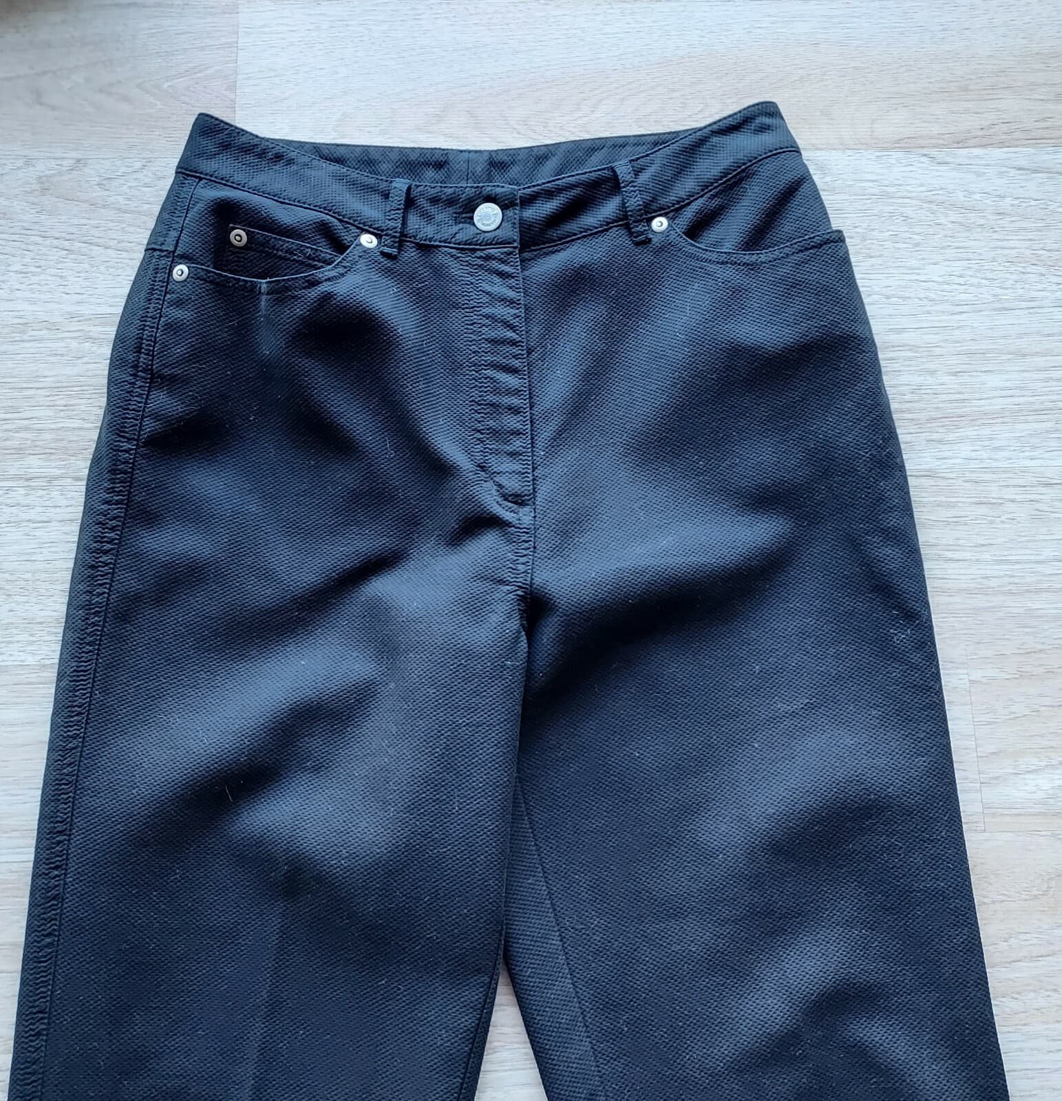 NWT EMANUEL UNGARO High Rise Slim Leg Pants Zip Black 100% Cotton Women Sz.8/42 - Thumbnail 3