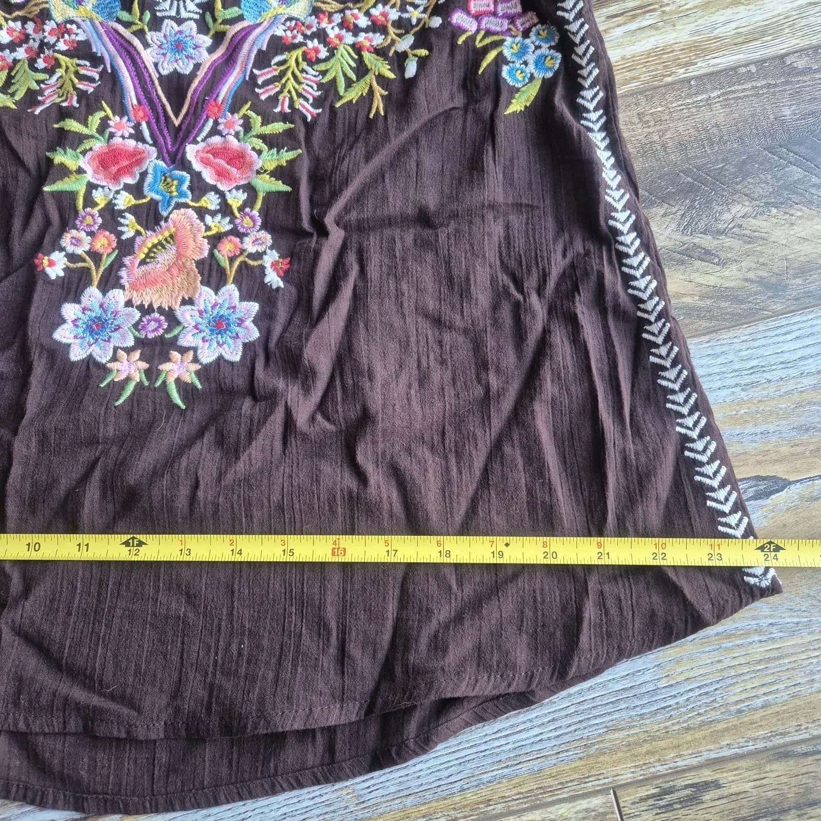 Sundance Amora Blooms Bird Floral Embroidered Boho Top Tassel Cotton Brown Sz.S - Thumbnail 11