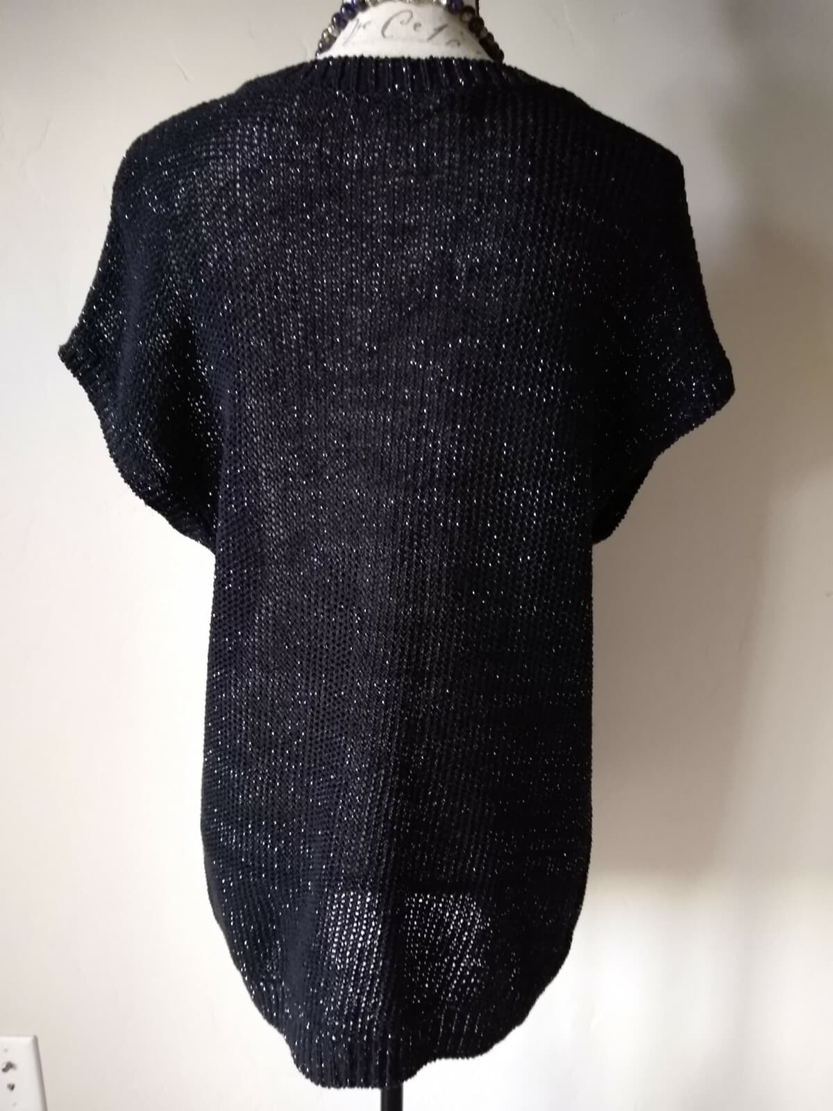 Tommy Bahama Cotton Blend Chunky Knit Top Blouse Sleeveless Black Metallic Sz.M - Thumbnail 4