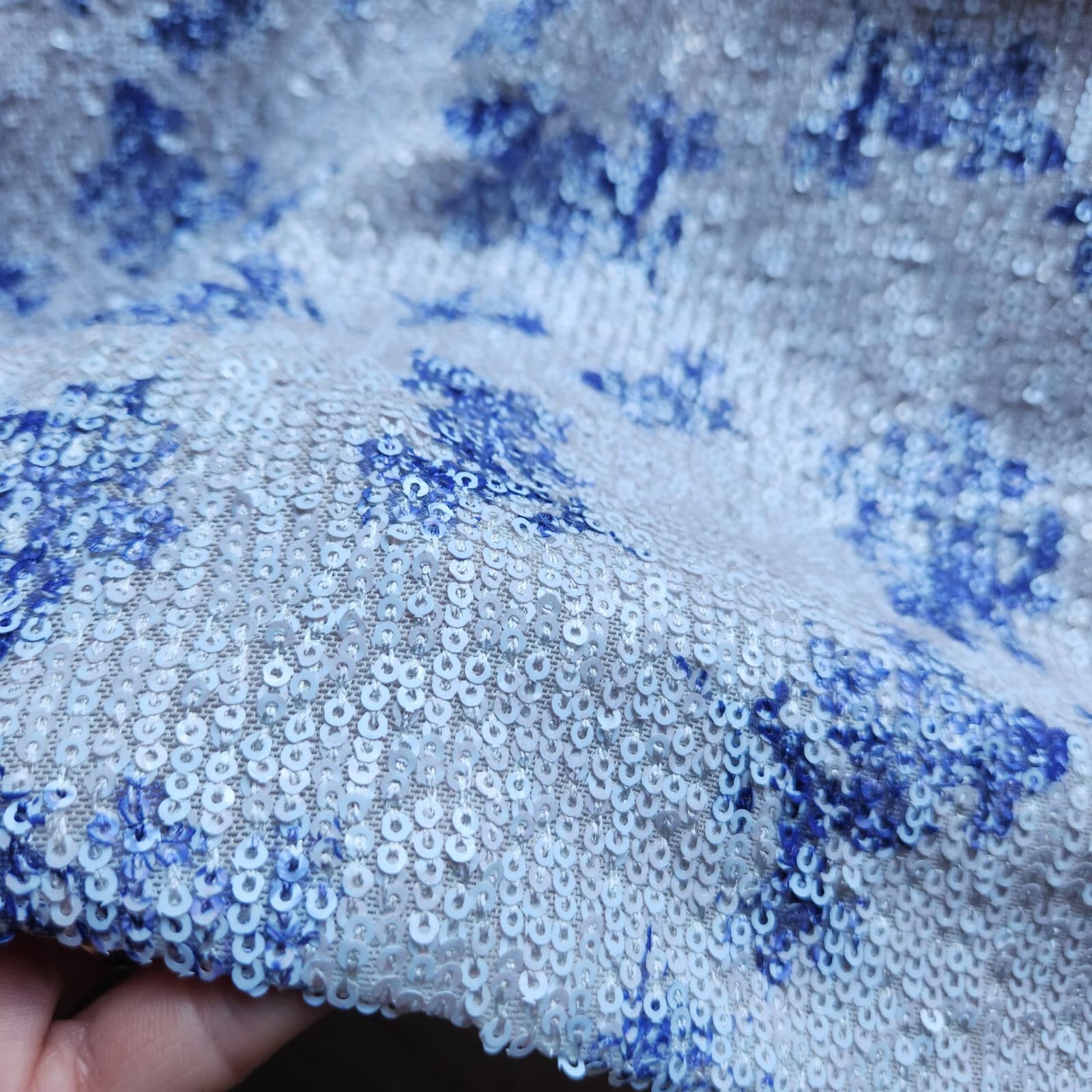 NWT River Island Sequin Floral Tylor Swiff Shorts Elastic Waist White Blue Sz.12 - Thumbnail 2