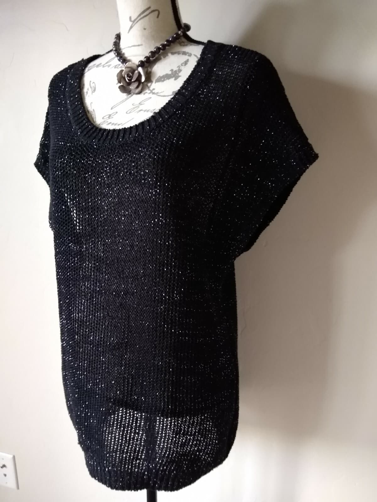 Tommy Bahama Cotton Blend Chunky Knit Top Blouse Sleeveless Black Metallic Sz.M - Thumbnail 3