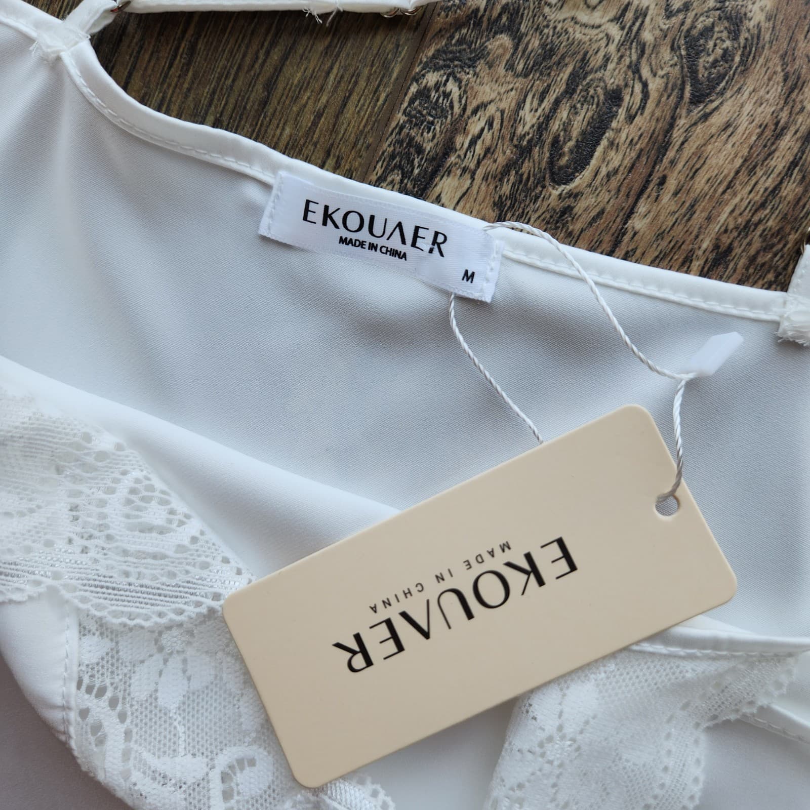 NWT EKOUAER Silky Satin Lace-Trim V-Neck Mini Chemise Slip Nightgown White Sz.M - Thumbnail 8
