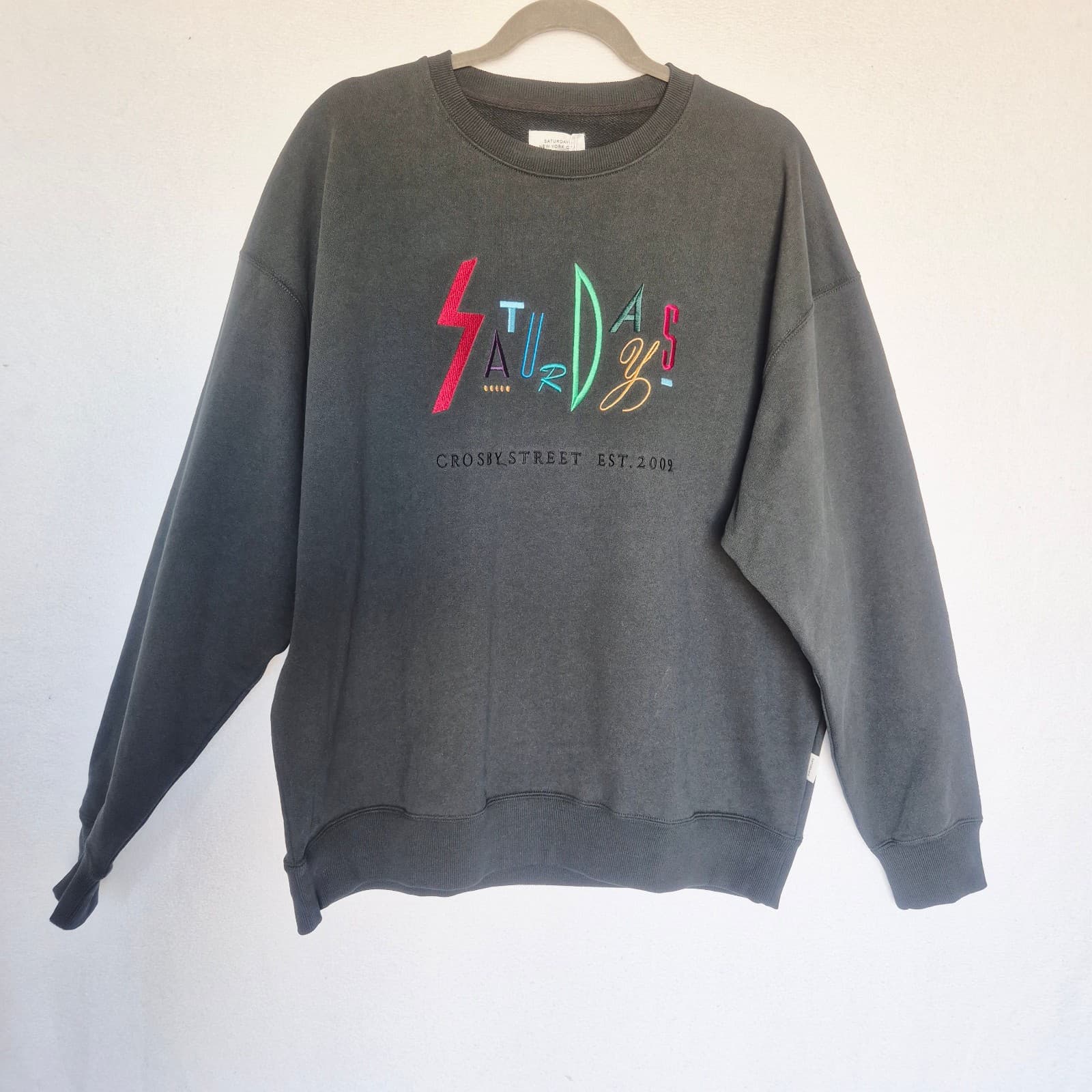 NWT Saturdays New York City Embroidered French Terry Sweatshirt Charcoal Men's L - Thumbnail 4