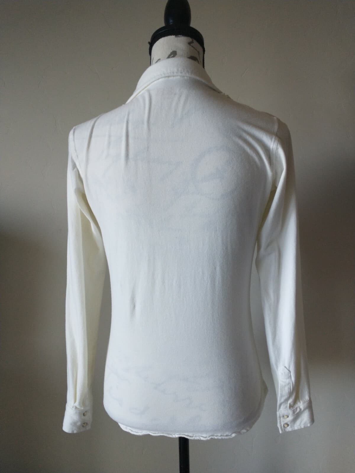 RYAN MICHAEL Knit Western Shirt Stretch Pearl Snap Ruffle Long Sleeve Cream XS - Thumbnail 3
