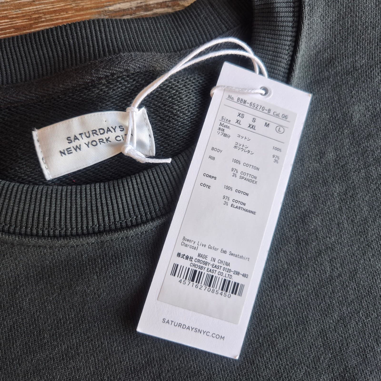 NWT Saturdays New York City Embroidered French Terry Sweatshirt Charcoal Men's L - Thumbnail 6