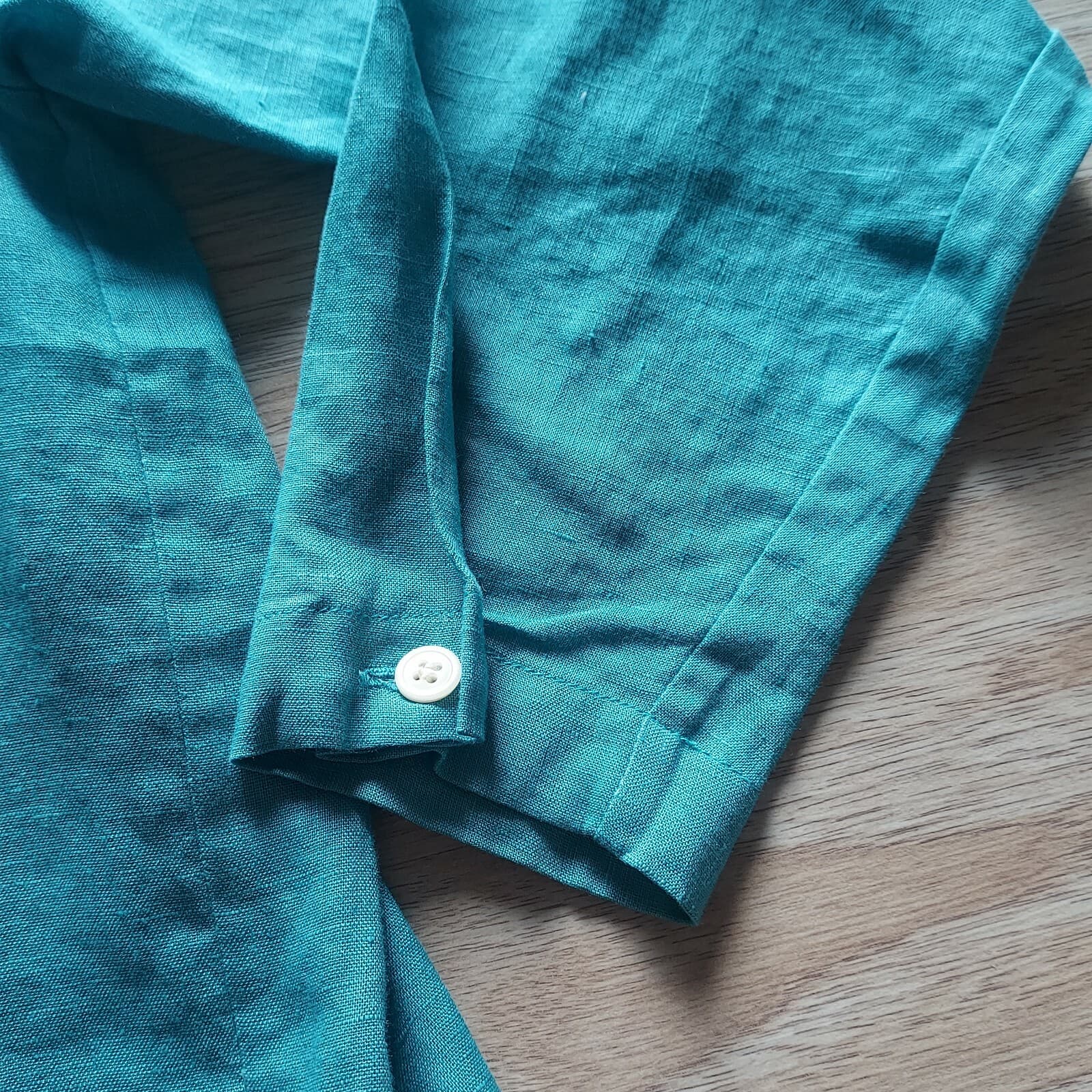Vintage J.Crew Linen Tunic Top Long Sleeve Blue-Green Women M Made in Hong Kong - Thumbnail 6
