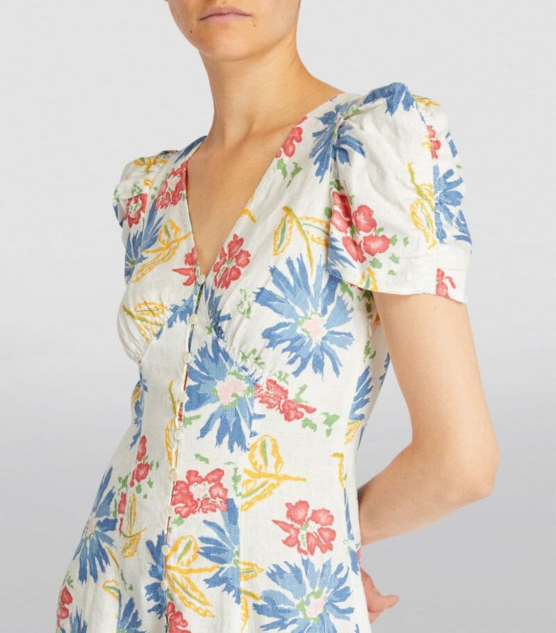 Polo Ralph Lauren Tulum Floral Button-Front Linen Mini Dress White Bust Bust 40" - Thumbnail 7