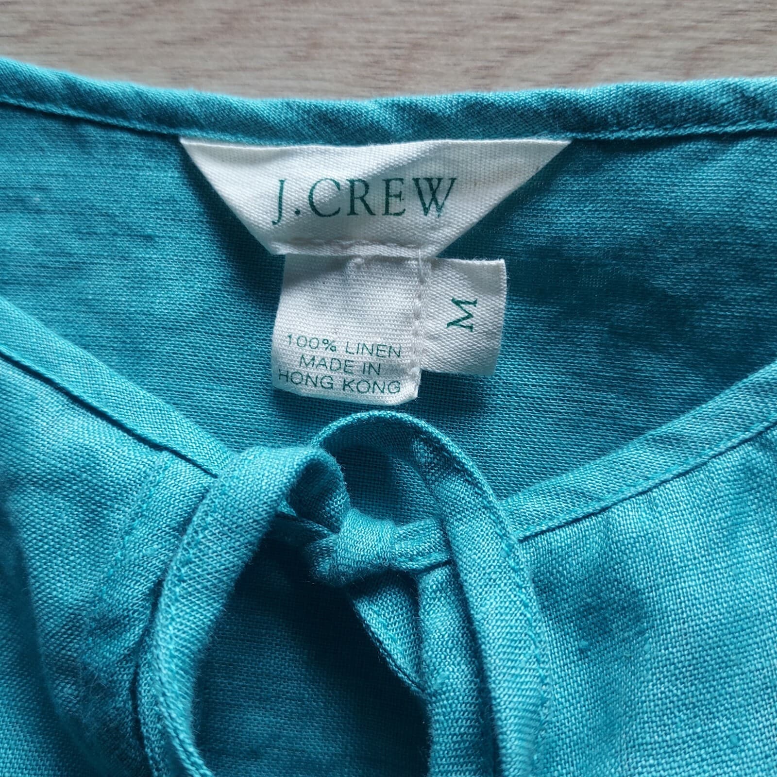 Vintage J.Crew Linen Tunic Top Long Sleeve Blue-Green Women M Made in Hong Kong - Thumbnail 7
