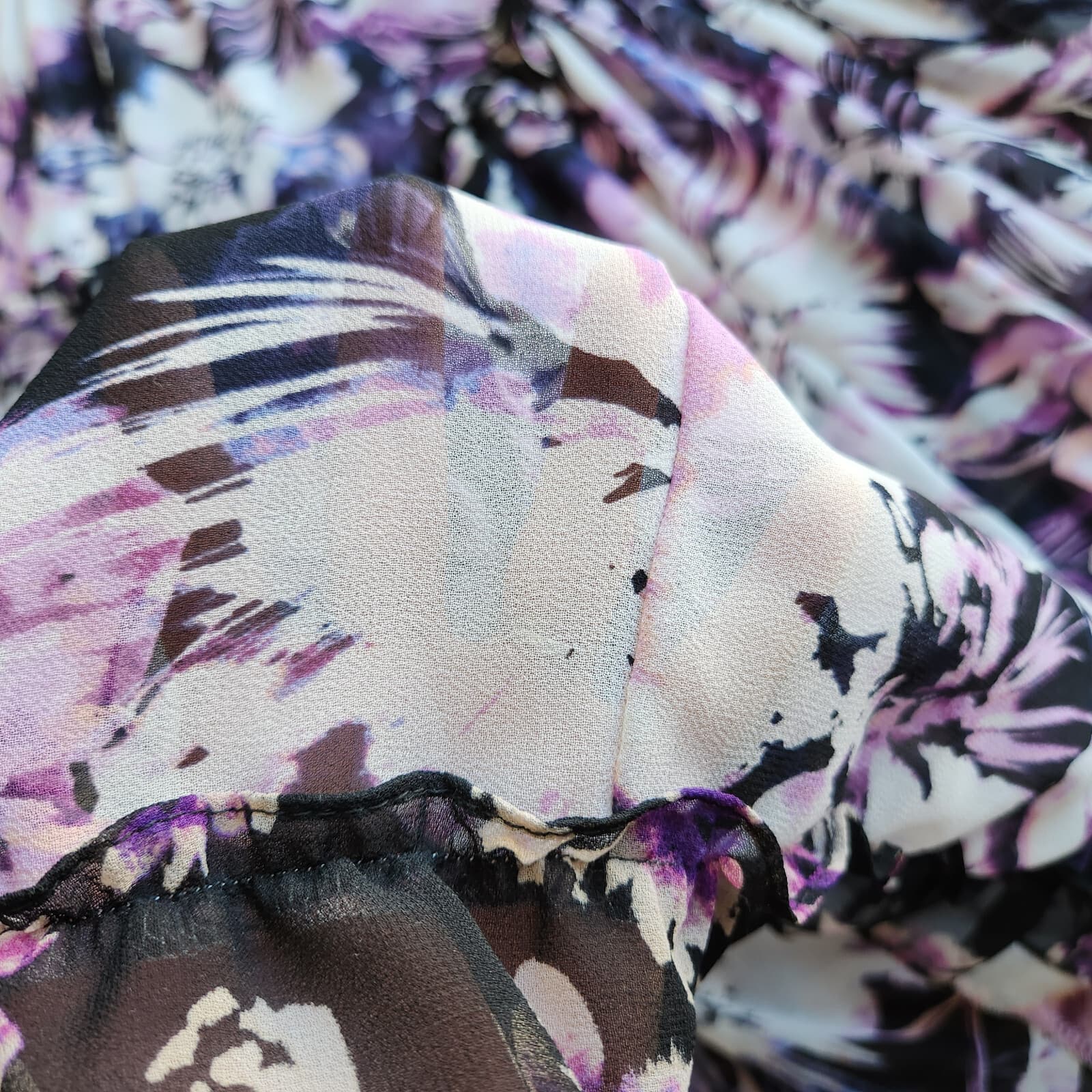 MISA Los Angeles Nati Floral Chiffon Tiered Midi Sun Dress Tie-Strap Purple XS - Thumbnail 12