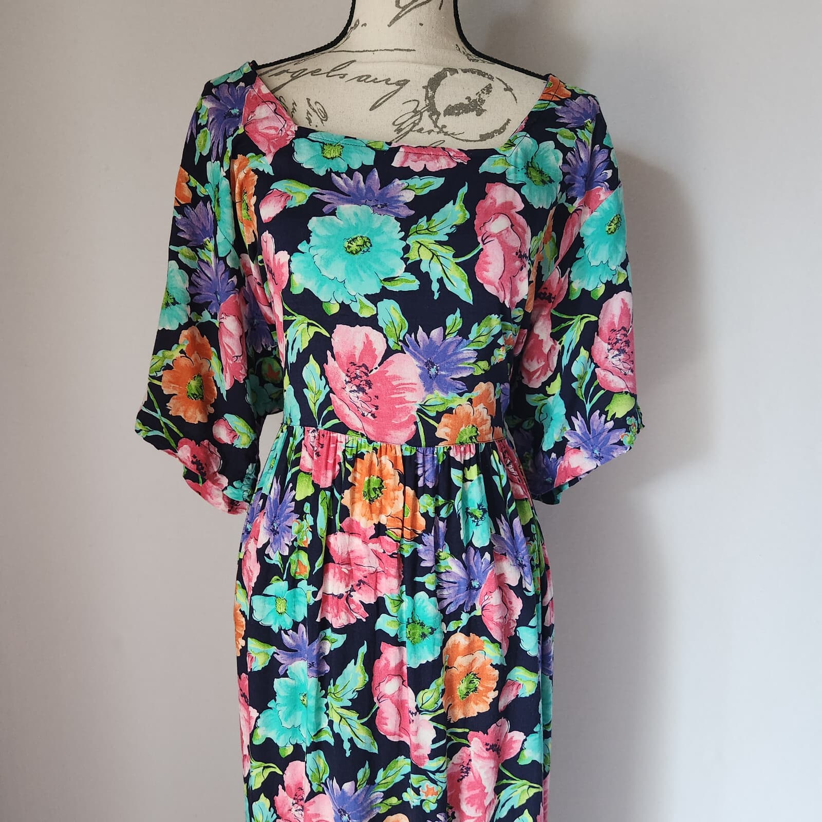 Vintage Diane Von Furstenberg Color Authority Floral Maxi Dress Tie- Back Sz.3X - Thumbnail 2