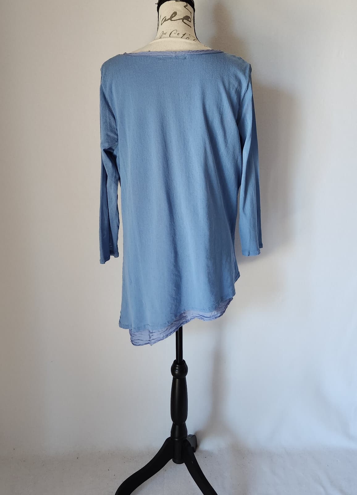 Cut Loose Lagenlook 2-Layered Tunic Hi-Low Blouse Long Sleeve Blue Women's L USA - Thumbnail 5