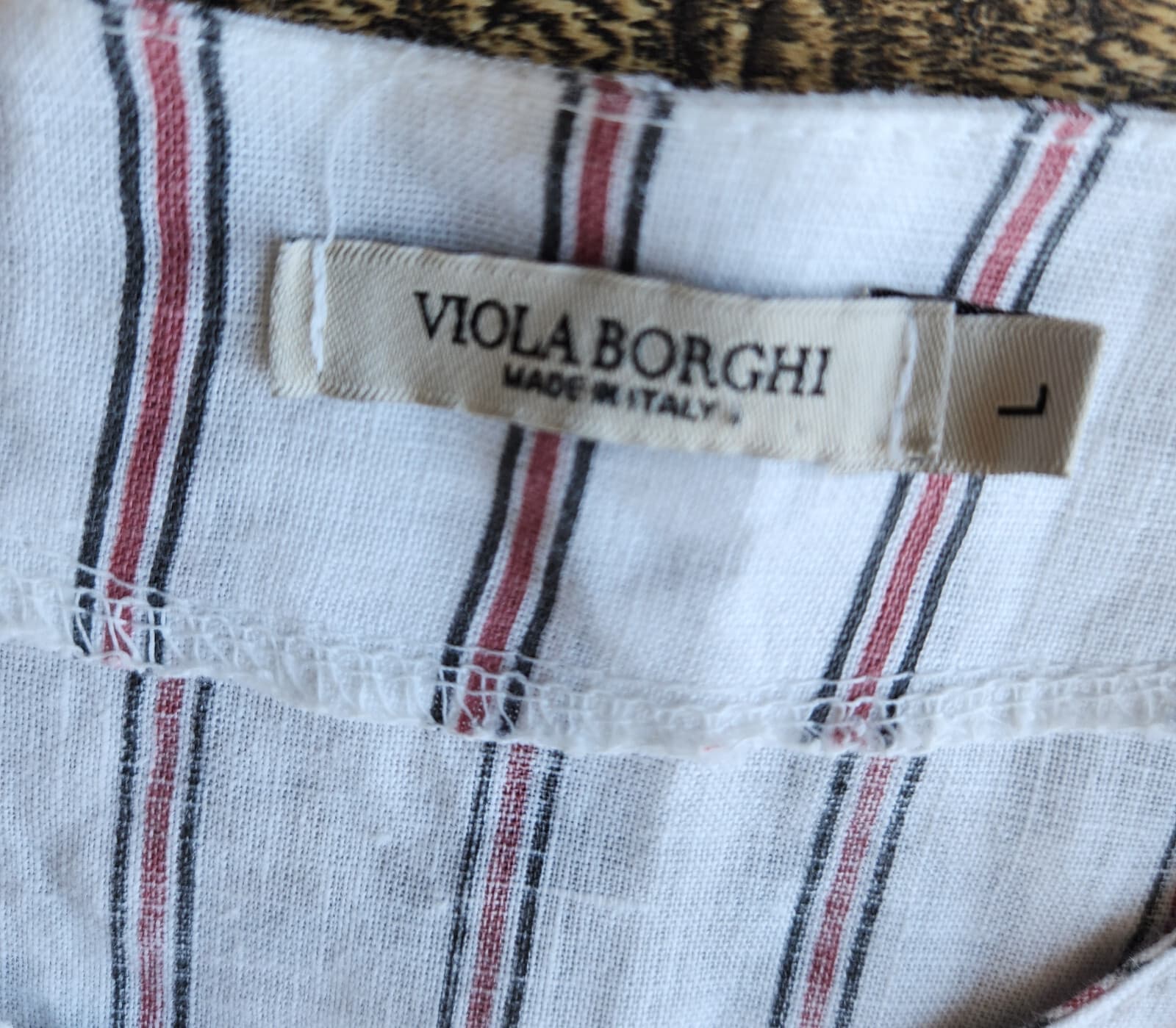 NWoT VIOLA BORGHI Made in Italy Linen Mini Dress Lace-Up Stripe White Brown Sz.L - Thumbnail 9