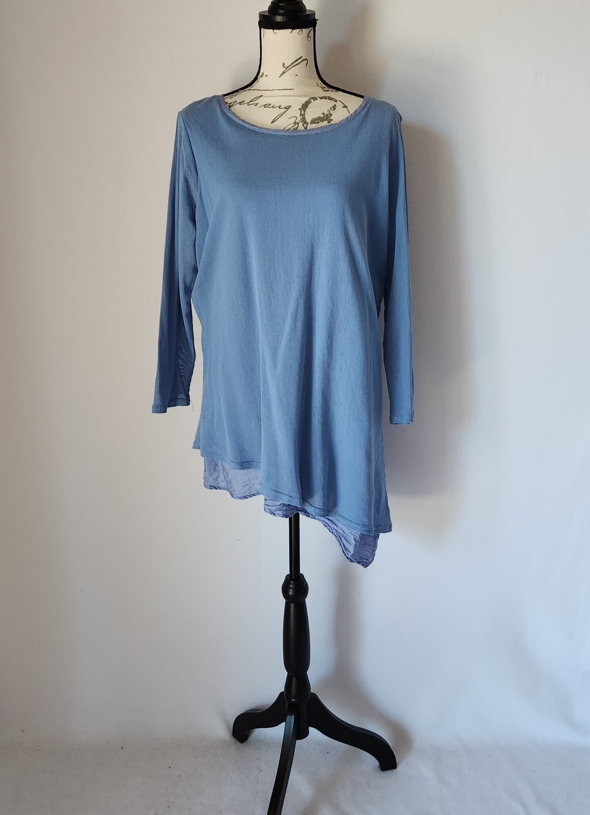 Cut Loose Lagenlook 2-Layered Tunic Hi-Low Blouse Long Sleeve Blue Women's L USA - Thumbnail 2