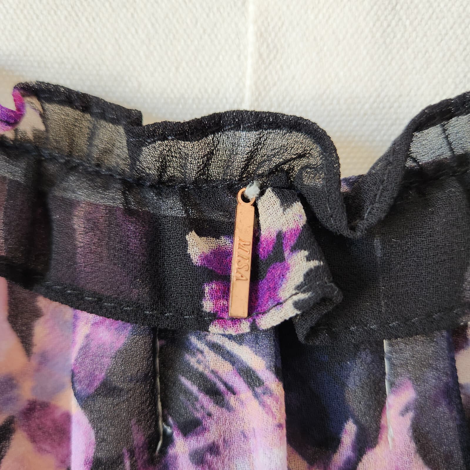 MISA Los Angeles Nati Floral Chiffon Tiered Midi Sun Dress Tie-Strap Purple XS - Thumbnail 9