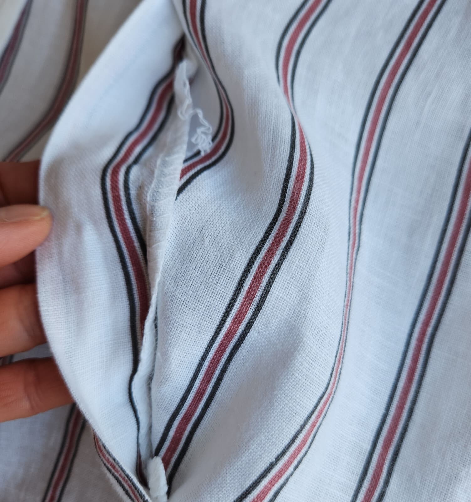 NWoT VIOLA BORGHI Made in Italy Linen Mini Dress Lace-Up Stripe White Brown Sz.L - Thumbnail 8