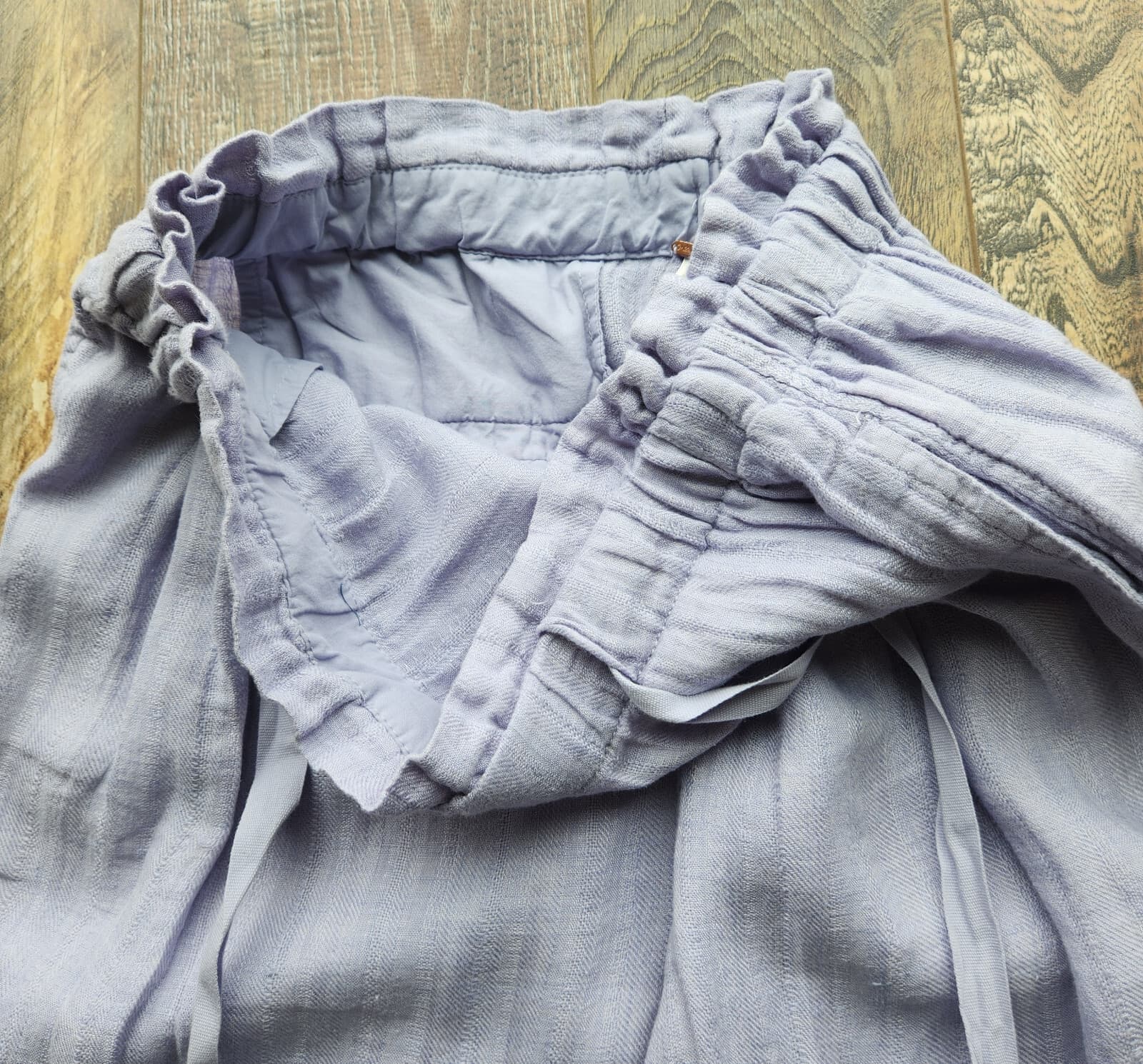Free People Only Over You 100% Linen Paper-Bag Pants Elastic Waist Lavender Sz.M - Thumbnail 8