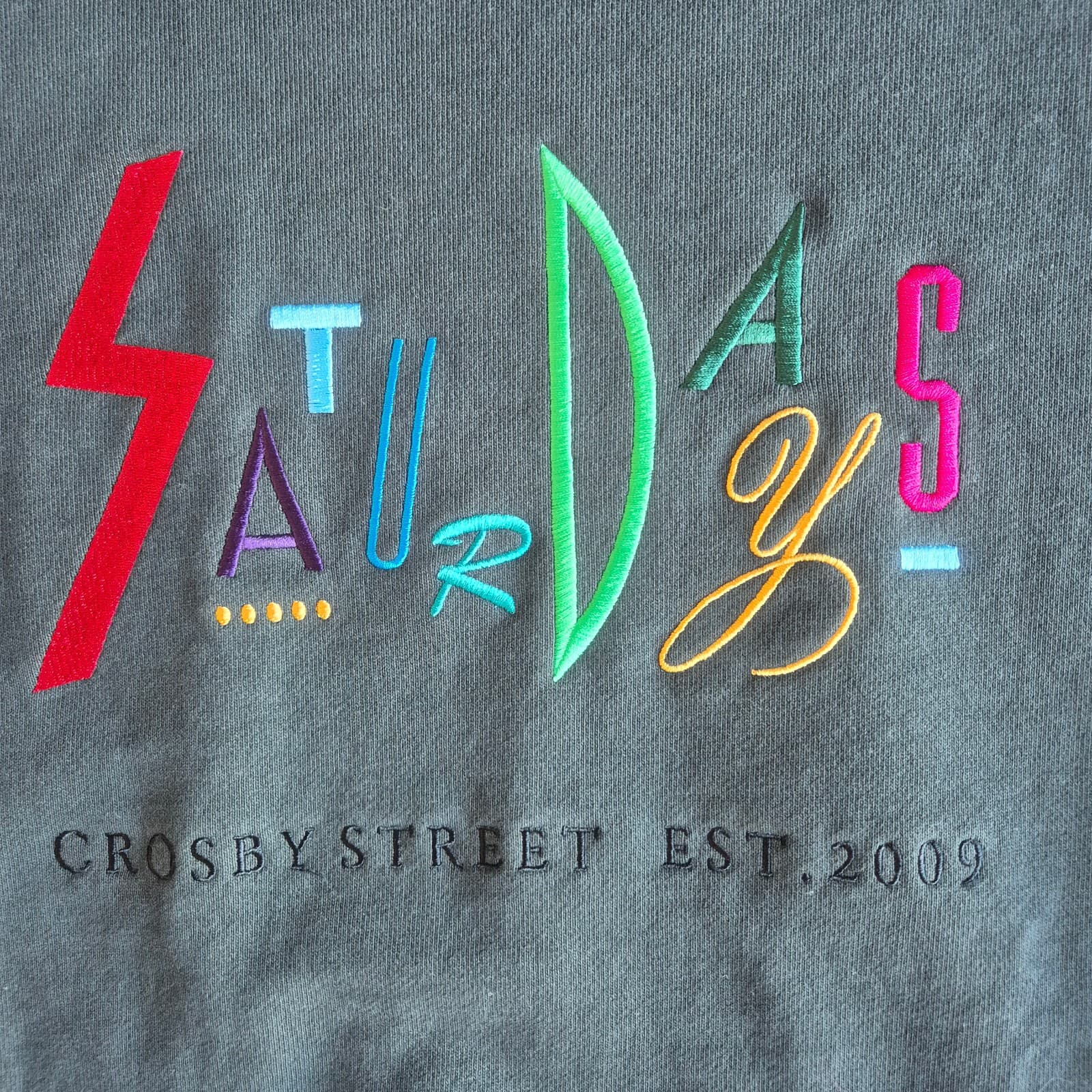 NWT Saturdays New York City Embroidered French Terry Sweatshirt Charcoal Men's L - Thumbnail 3