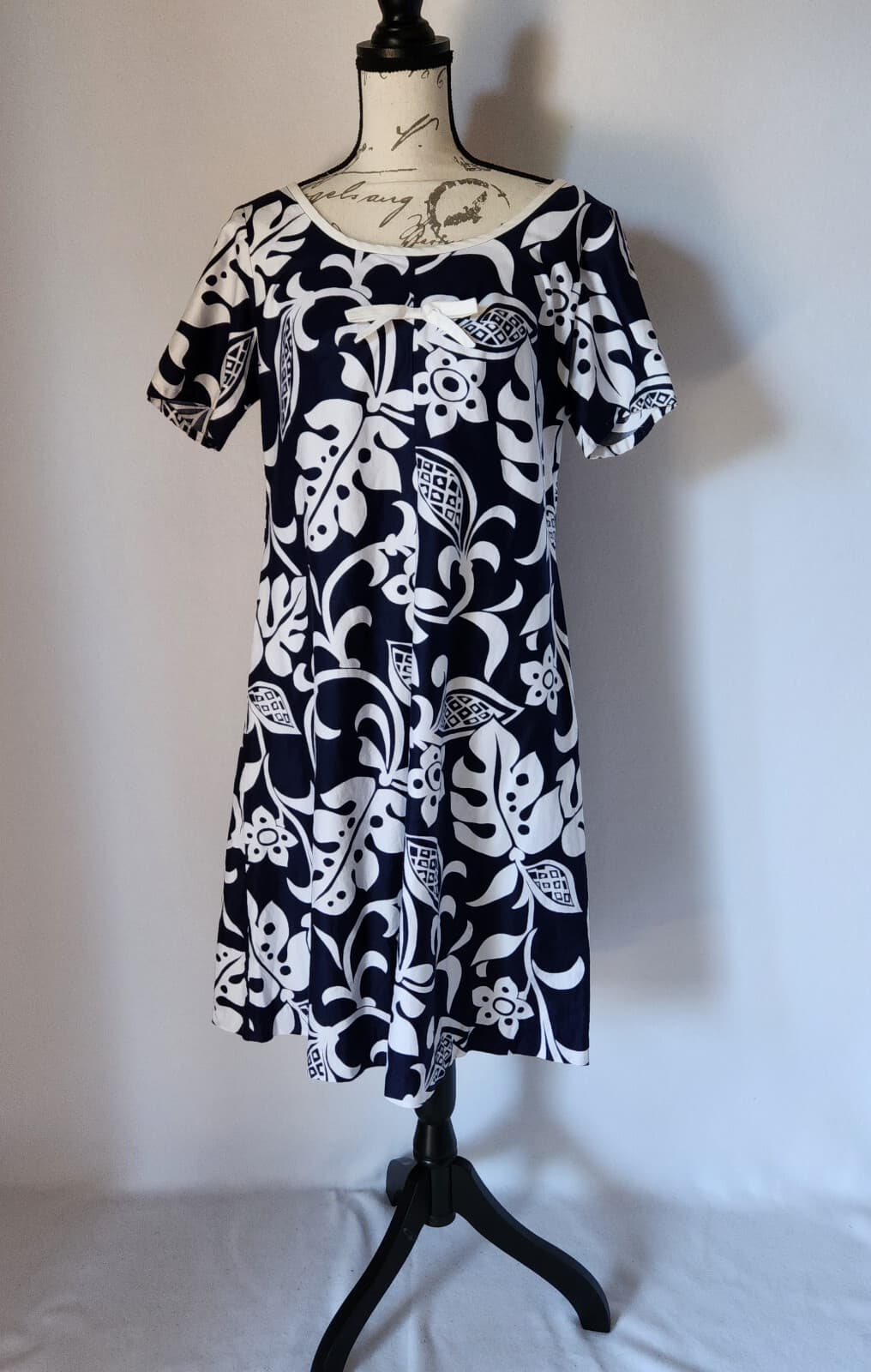 Vintage Mildred's Of Hawaii Floral Dress Short Sleeve Pocket Blue White Sz.S - Thumbnail 2