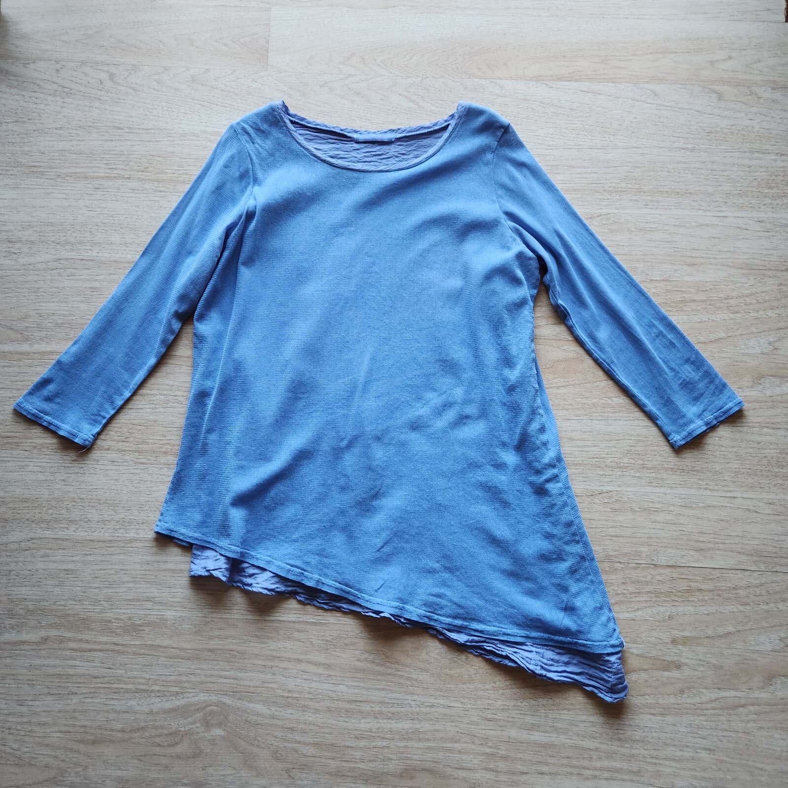 Cut Loose Lagenlook 2-Layered Tunic Hi-Low Blouse Long Sleeve Blue Women's L USA - Thumbnail 3