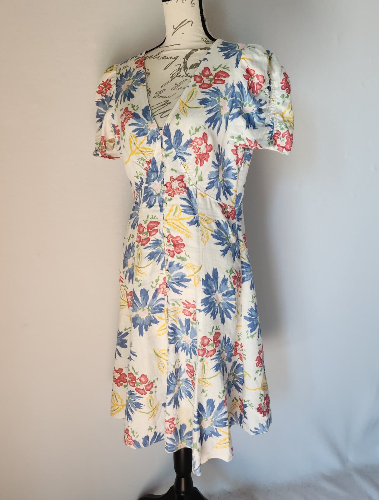 Polo Ralph Lauren Tulum Floral Button-Front Linen Mini Dress White Bust Bust 40" - Thumbnail 4