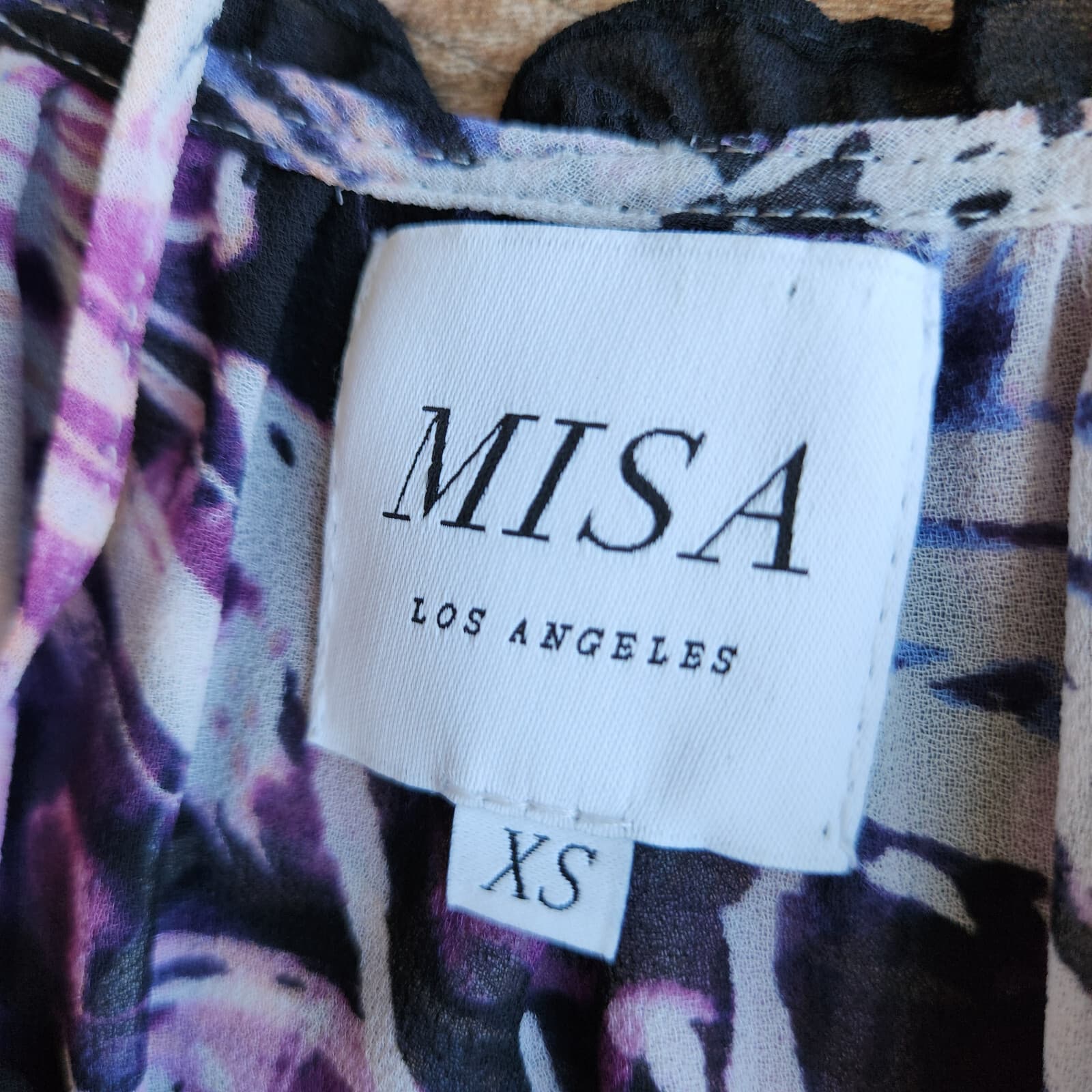 MISA Los Angeles Nati Floral Chiffon Tiered Midi Sun Dress Tie-Strap Purple XS - Thumbnail 14