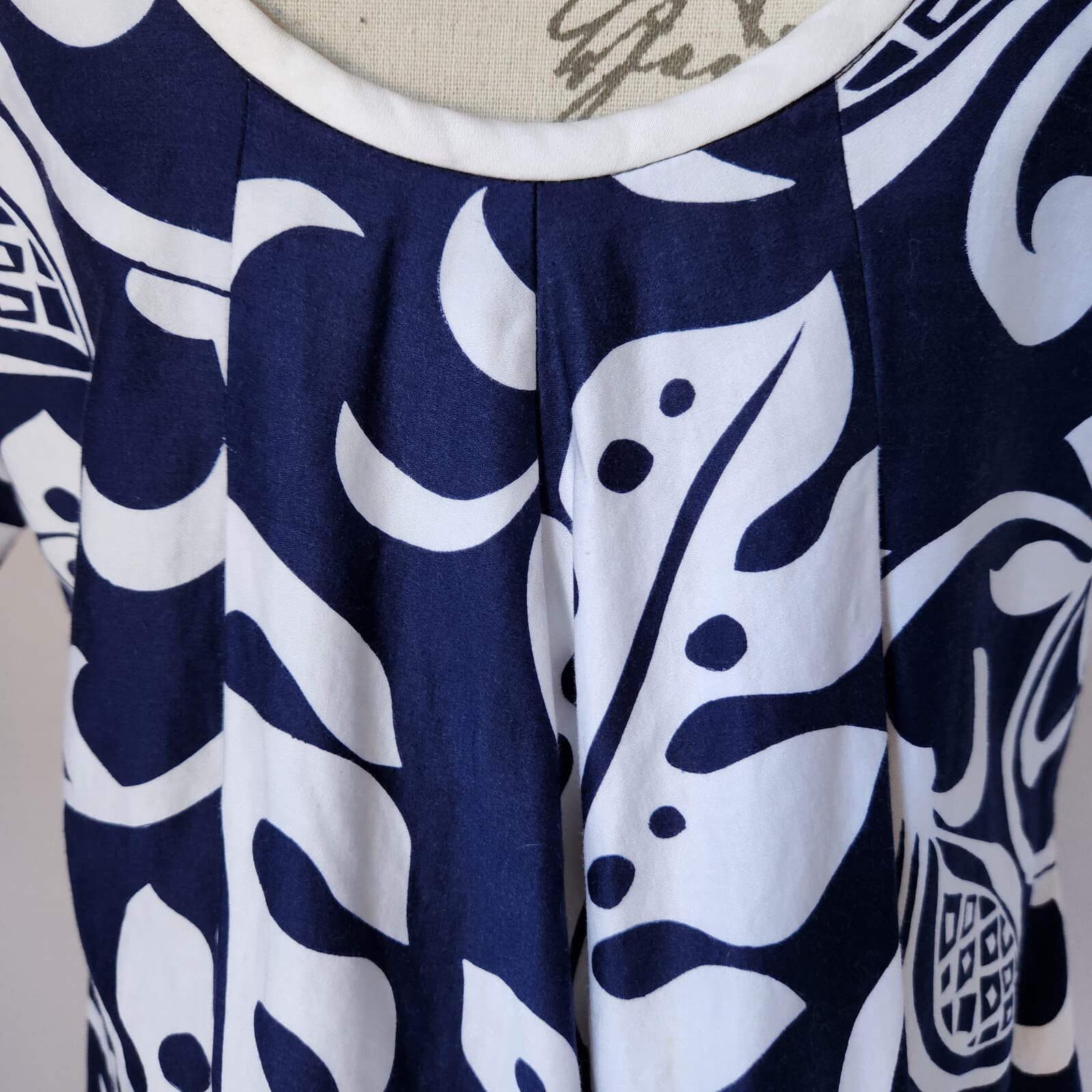 Vintage Mildred's Of Hawaii Floral Dress Short Sleeve Pocket Blue White Sz.S - Thumbnail 6