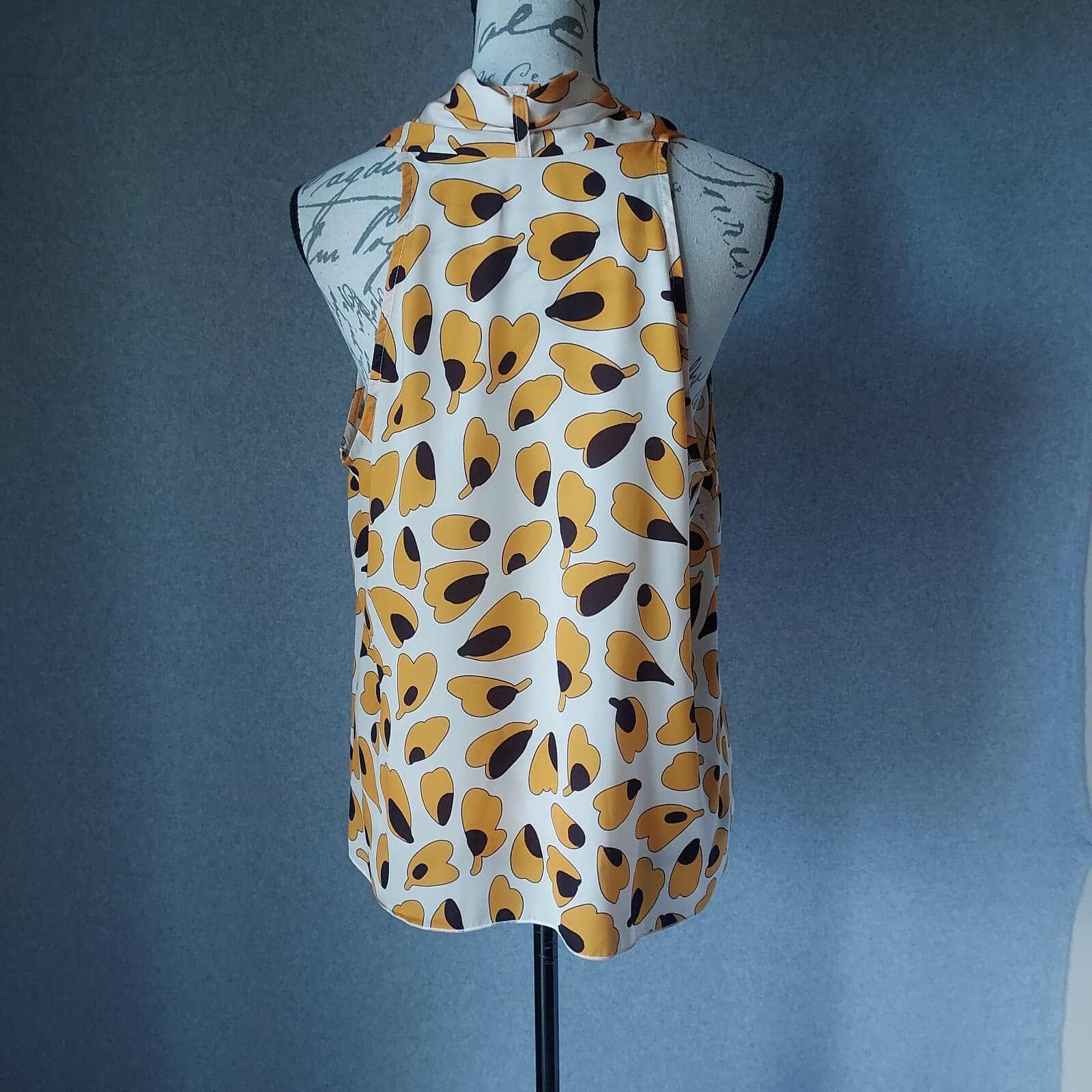 Numero Primo Tie-Neck Top Sleeveless Leaf Printed Orange Sz.48 Made in Italy - Thumbnail 6