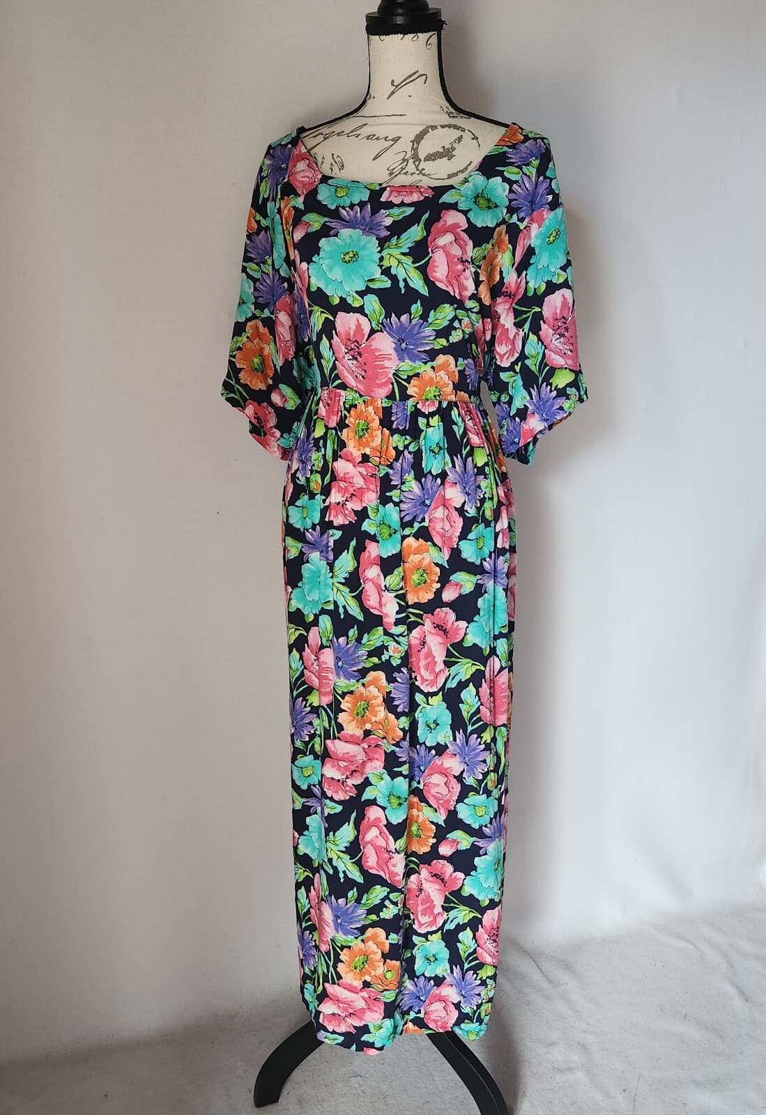 Vintage Diane Von Furstenberg Color Authority Floral Maxi Dress Tie- Back Sz.3X - Thumbnail 3