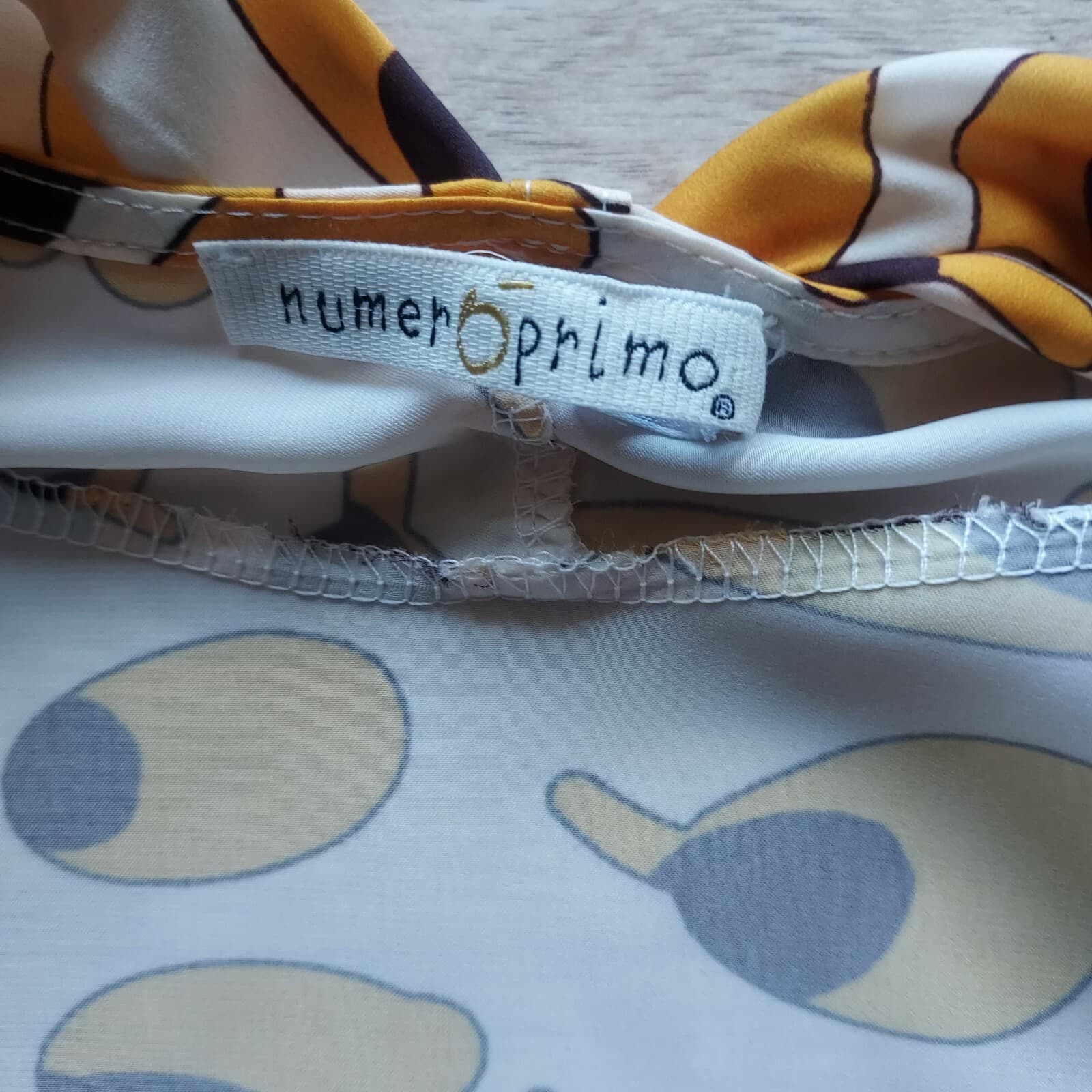 Numero Primo Tie-Neck Top Sleeveless Leaf Printed Orange Sz.48 Made in Italy - Thumbnail 8